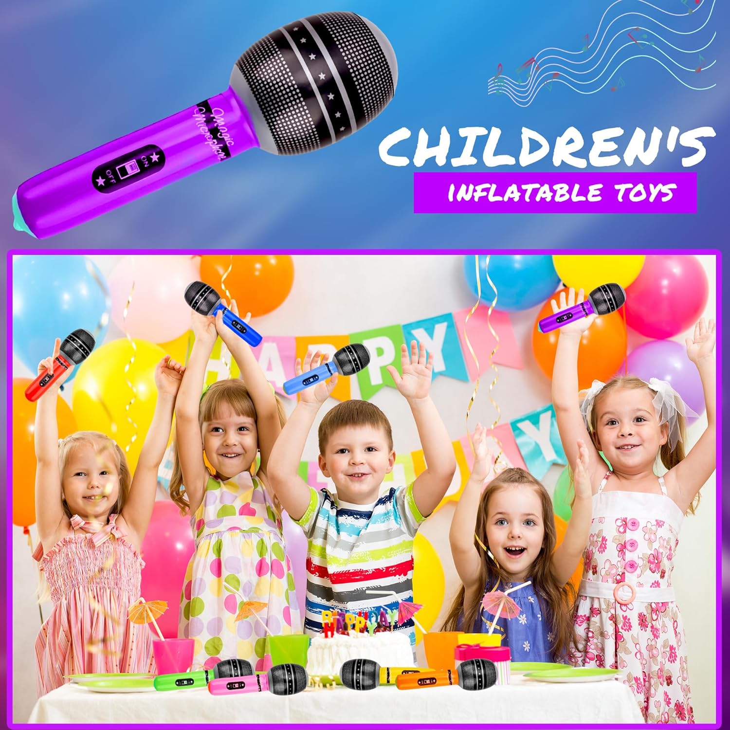80 Pieces Inflatable Microphones Large Blow up Microphone Assorted Colors Inflatable Microphone Pretend Play Microphone Inflates for Birthday 80s 90s Musical Concert Party Supplies