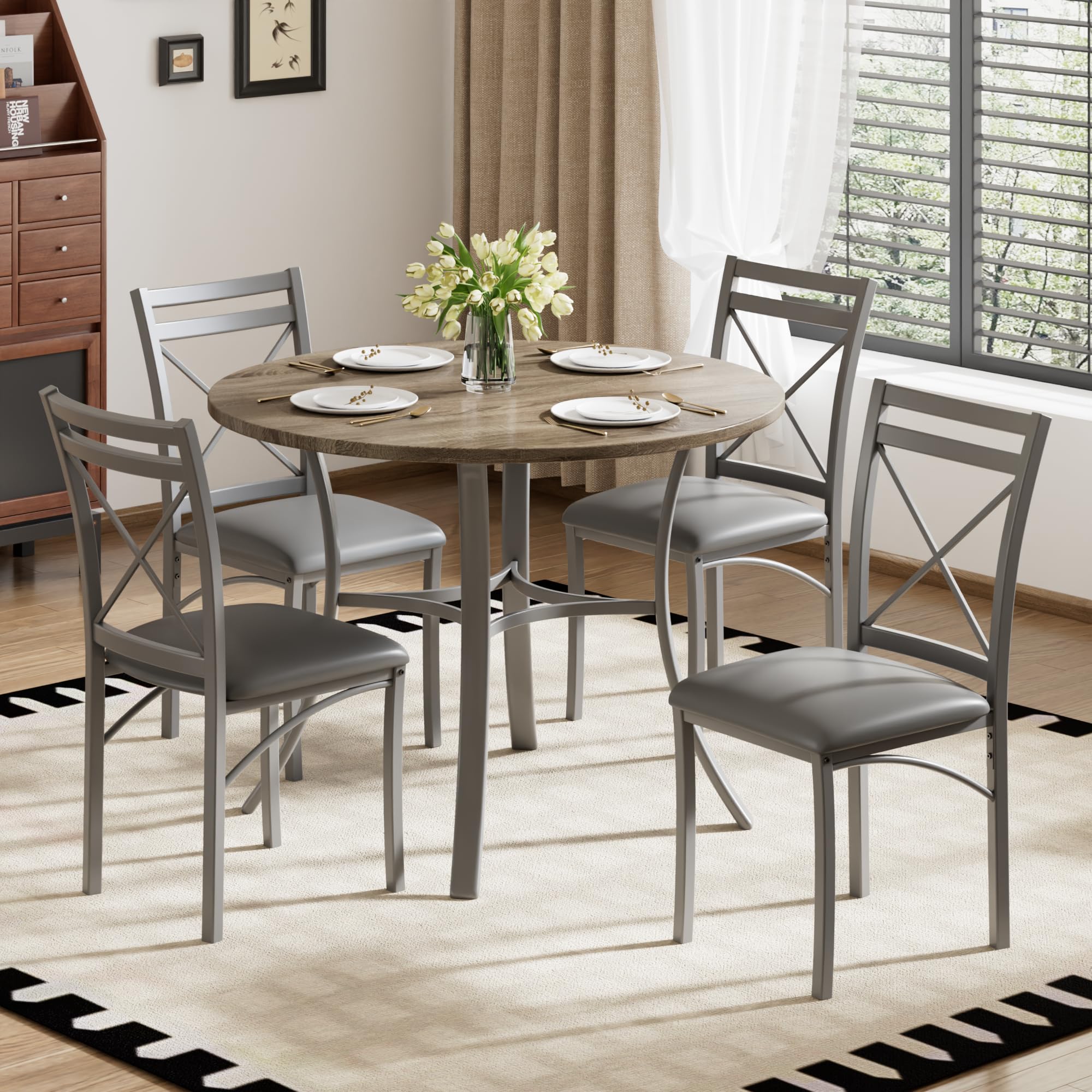 Photo 1 of **CHAIRS ONLY** VECELO 5 Piece Dining Table Set for 4 with Chairs, Wood Grain Tabletop, Small Space, Kitchen, Breakfast Nook, Grey