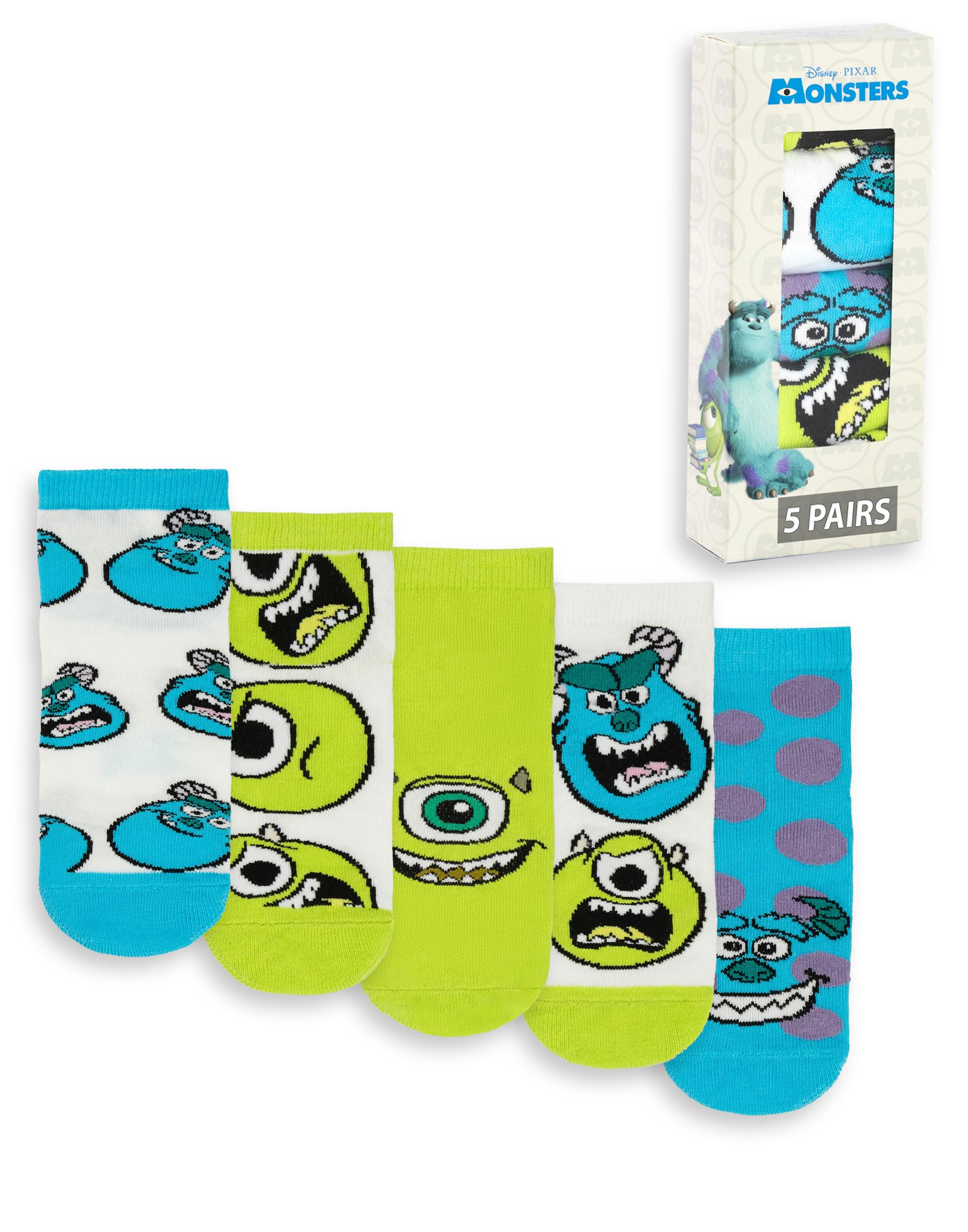 Disney Kids Calf Socks - Set of 5 - Size 12.5-3 - Green