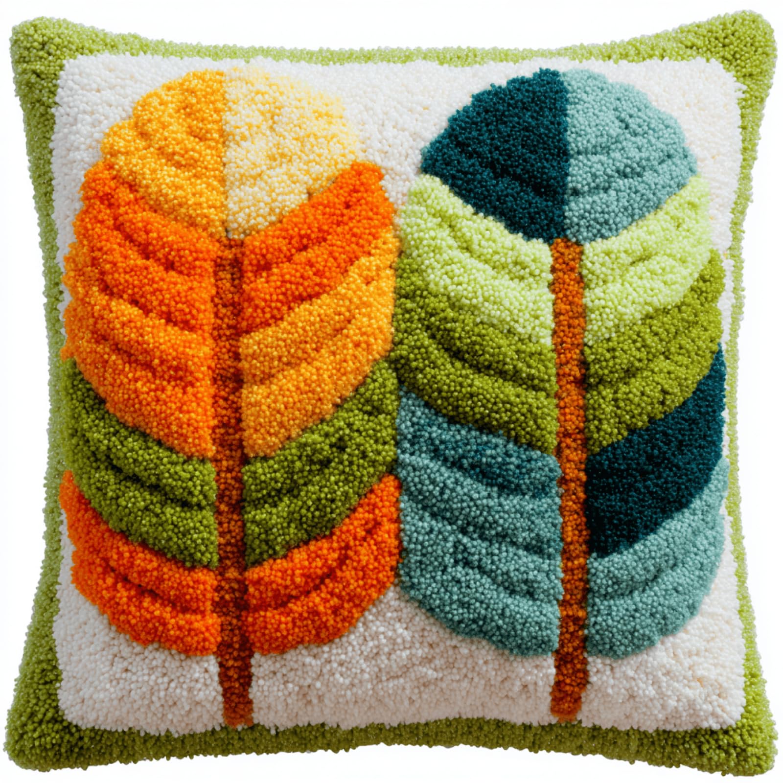 Taxpy DIY Latch Hook Cushion Cover Kit,Colorful Leaves,17x17in Soft Yarn Craft Project for Adults,Fun Handmade Hobby for Relaxing and Home Decoration