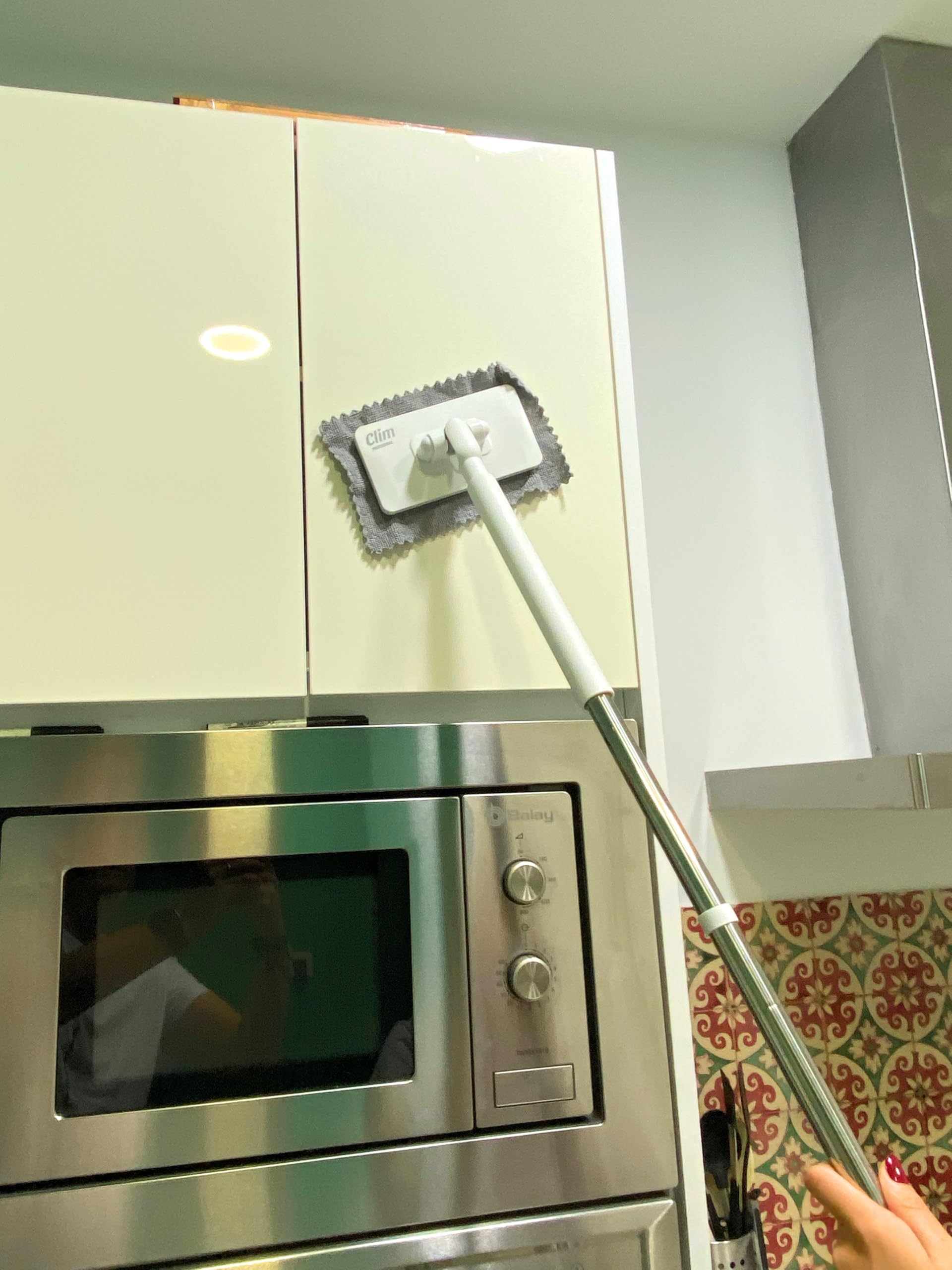 Clim Profesional Mini Mopa Multifunción con Clip, Sin Recambios, Mango de Acero Inoxidable, para Limpieza de Paredes, Azulejos, Muebles y Cristales