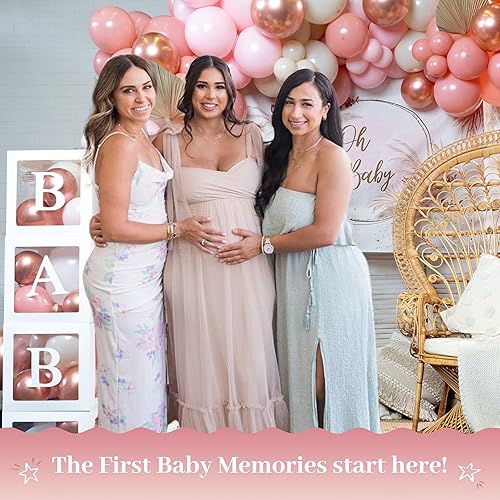Miniatura 8 de Vidal Crafts - Juego de 136 decoraciones bohemias de baby shower rosa para niña, juego de decoraciones de baby shower con letrero de Oh Baby para
