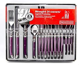 Laguiole Production - 24-piece cutlery set - Stainless steel and ABS cutlery set for 6 people - Presentation gift box - Purple pearl purple
