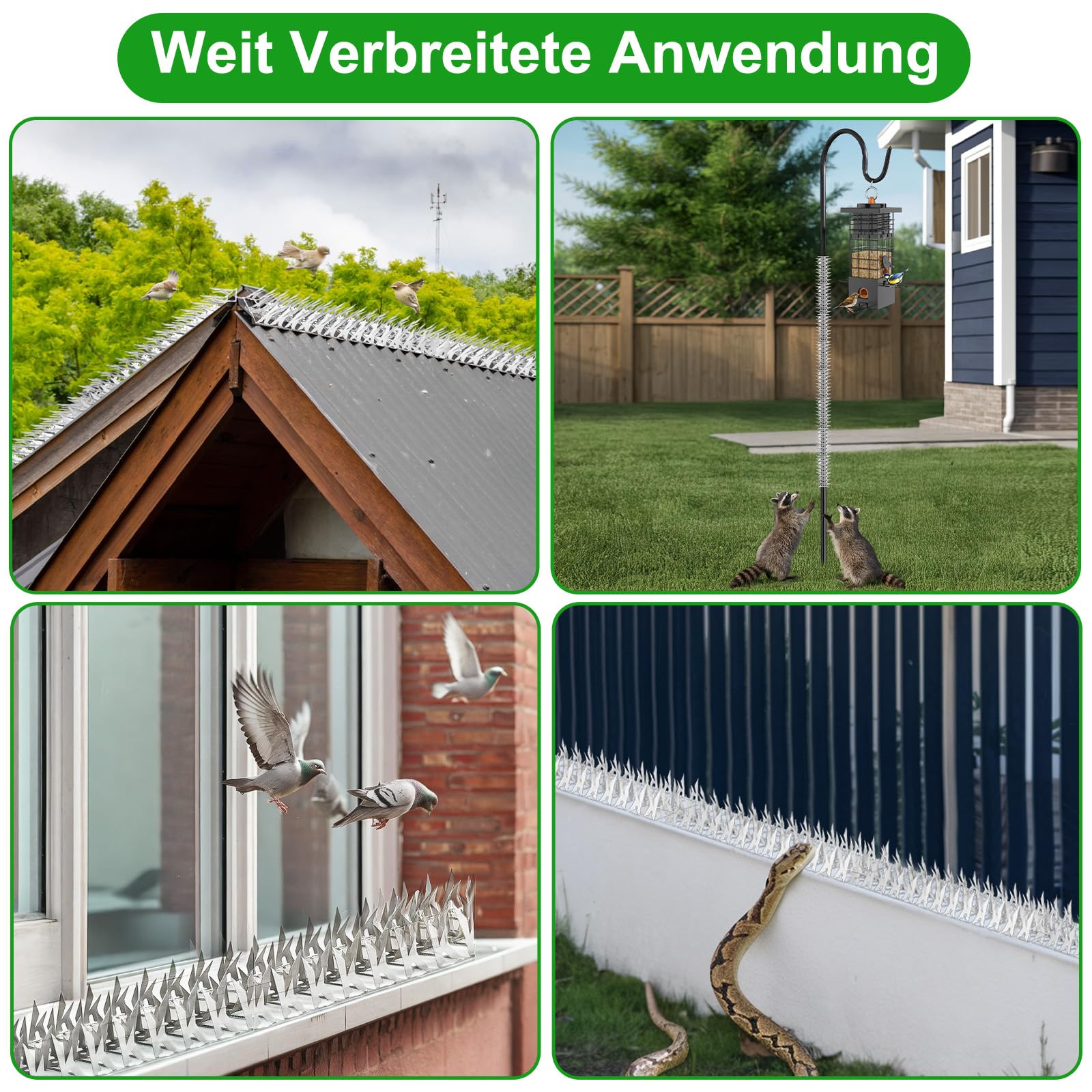 Spaventare piccioni in acciaio inox 18 m/60 FT, spaventapasseri uccelli, spaventapasseri piccioni per balcone, tetto, finestra, giardino, grondaia (60 pezzi)