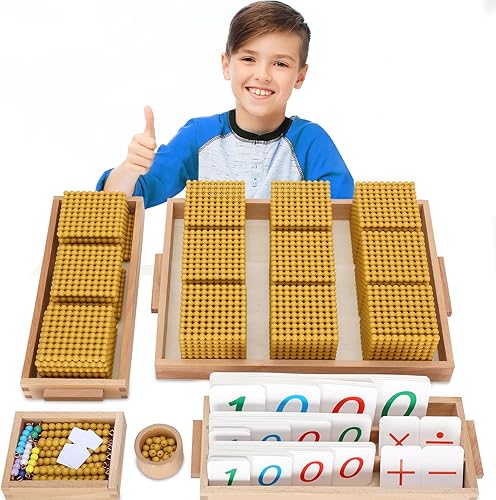 Courtco Montessori Golden Beads Juguetes Sistema Decimal Matemáticas Materiales de Enseñanza, Matemáticas Concreto y Hace que los niños entiendan