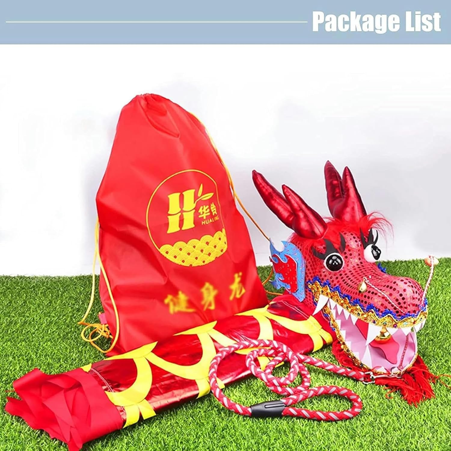 Shaking Dragon Dance Ribbon with Dragon Head, Silk Flowy Shaking Outdoor Flinging Fitness Dragon Dance for Kids & Adults
