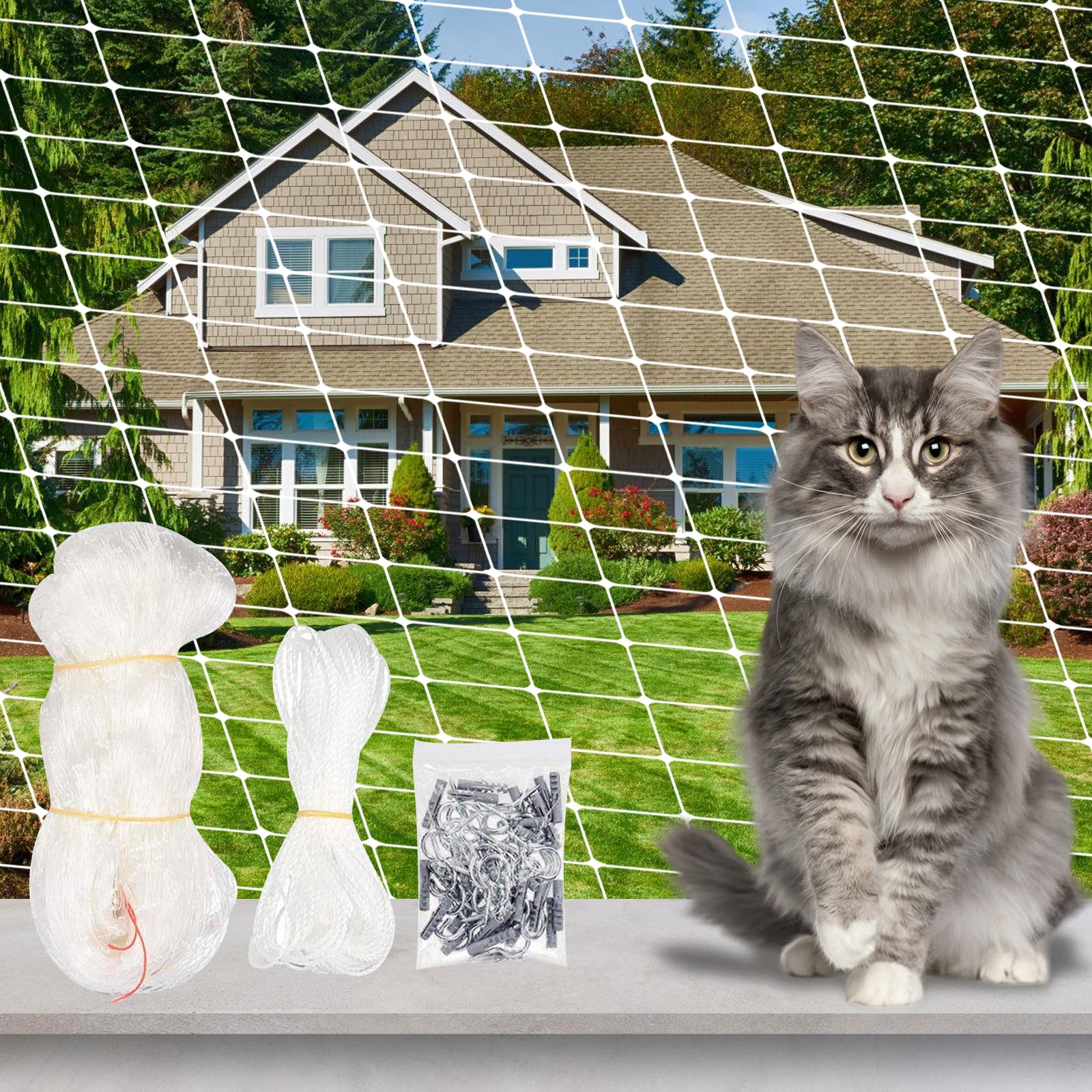 Rete Per Gatti Da Balcone 4x3m - Protezione Trasparente Senza Foratura Per Finestre E Balconi - Foto 6