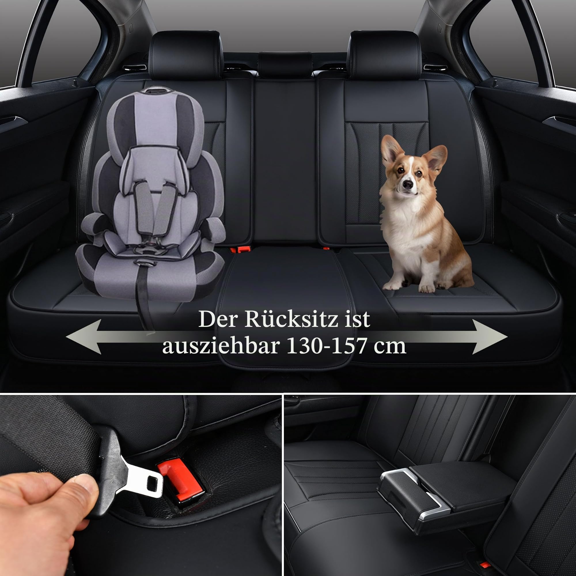 Universelle Komplettsatz-Autositzbezüge für 5 Sitze für Autos, SUVs, Limousinen & LKWs – Wasserdicht, Napa-Leder, Sitzschoner für Vorder und Rücksitze, Autoinnenausstattung Zubehör (Schwarz)