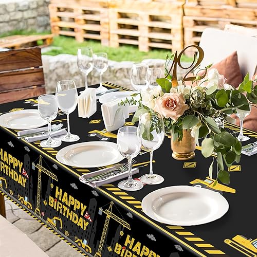 Miniatura 7 de Oigco Paquete de 3 manteles de construcción Fundas de mesa de fiesta de cumpleaños de camión tema de construcción 54 x 108 pulgadas