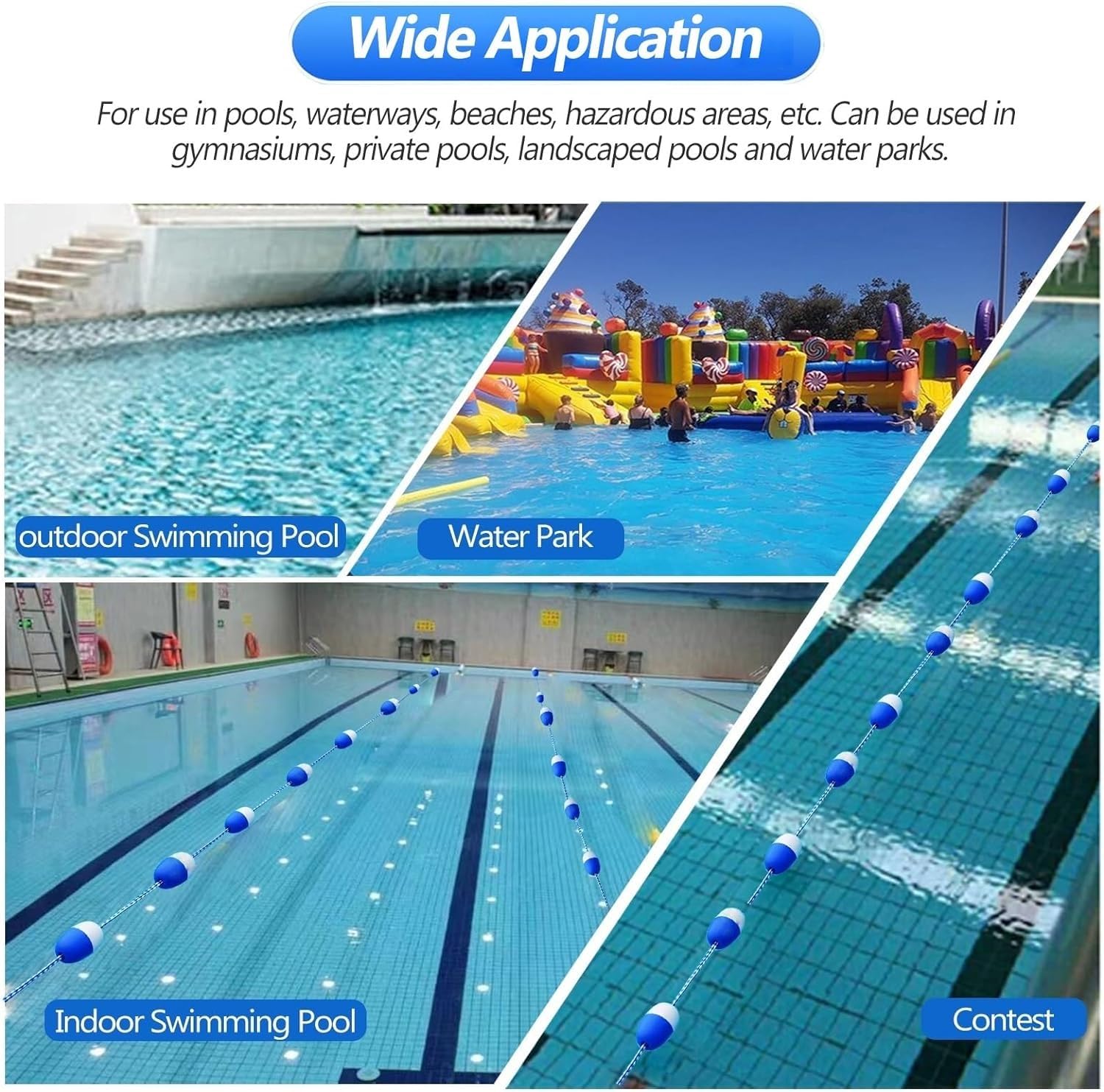 Barrière de sécurité flottante portable pour piscine avec crochets, corde de séparation de 1,8 m pour piscines, plages et cours d'eau côtiers, accessoire de piscine durable pour une sécurité