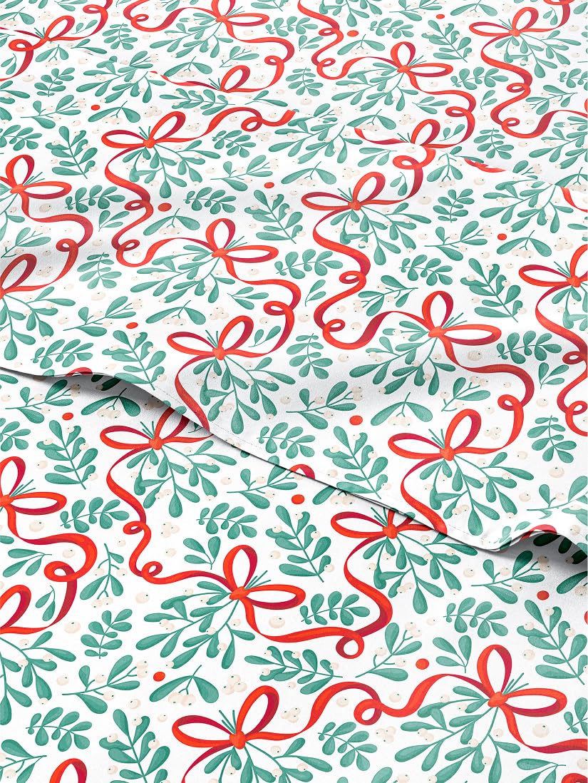 Christmas Sheet Set, Holiday Ribbon, Holiday Xmas Bedding Set - King Size