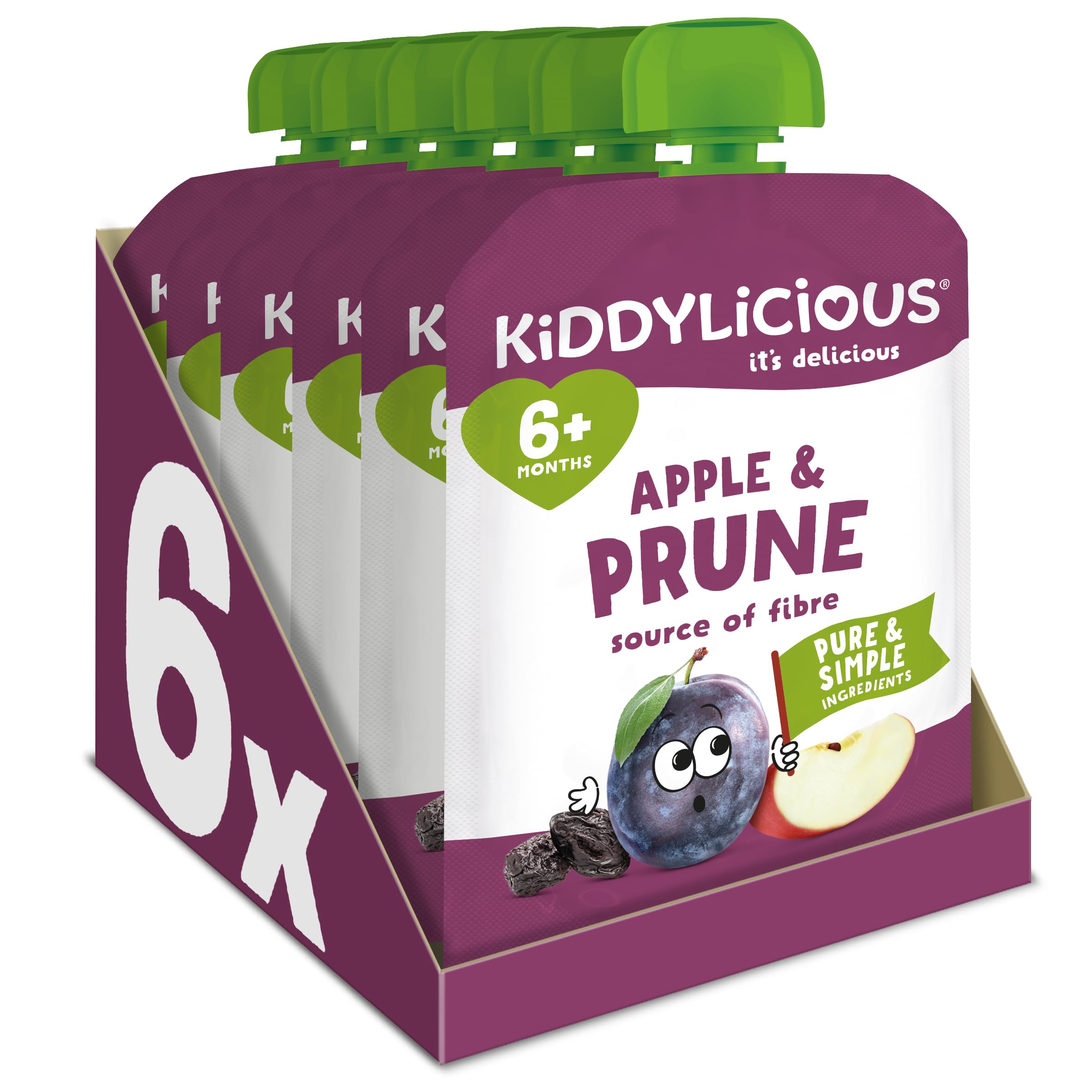 – Kiddylicious Prune & Apple Pouches - Delicious Pouches for Babies - Suitable for 6+ Months - 100g x 6 Packs