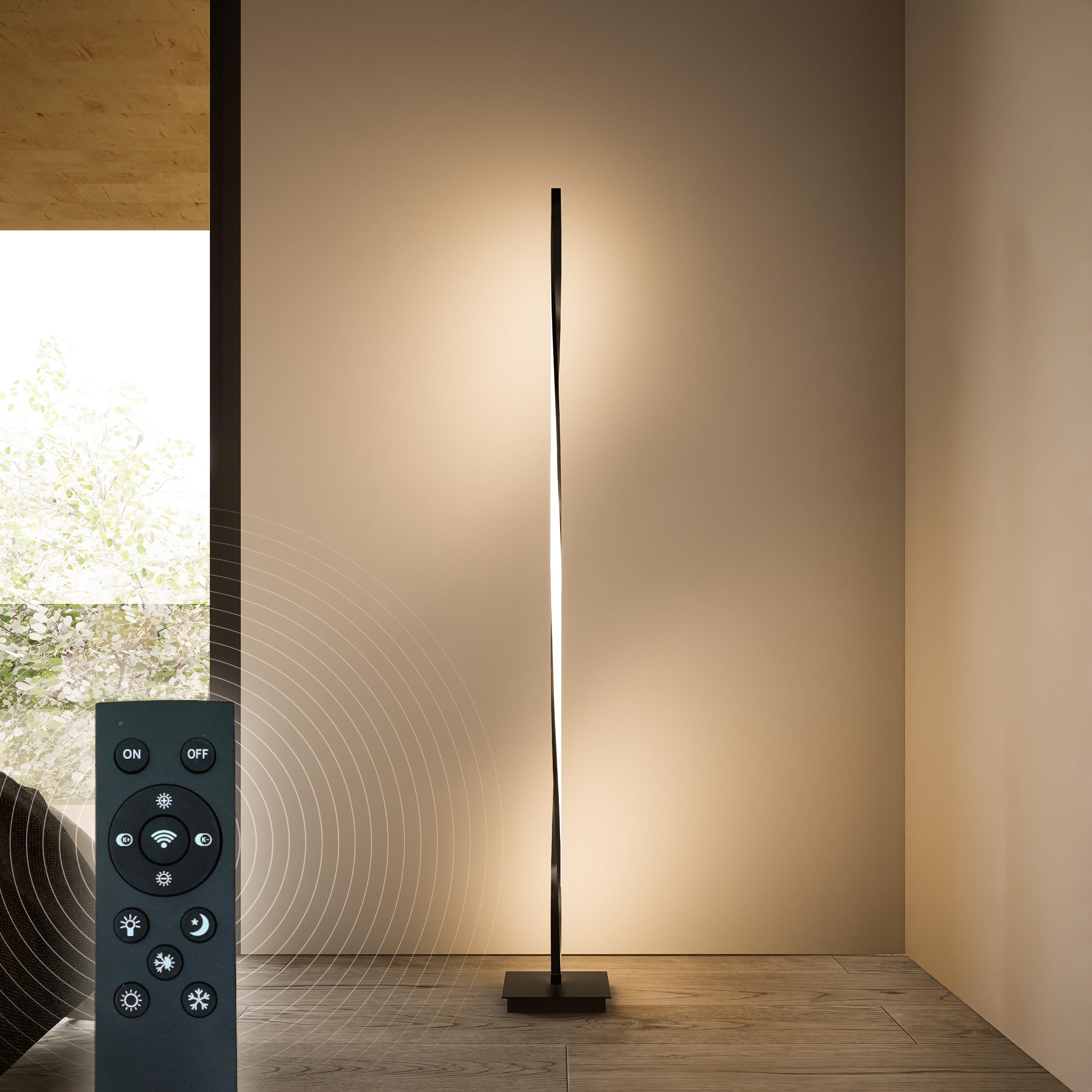 Modern LED Floor Twisted Lamp with Remote Control for Living Room Bright Lighting, 140cm Tall Light for Bedrooms, Offices - Dimmable, Contemporary Indoor Pole Lamp (Matte Black, 140 CM)