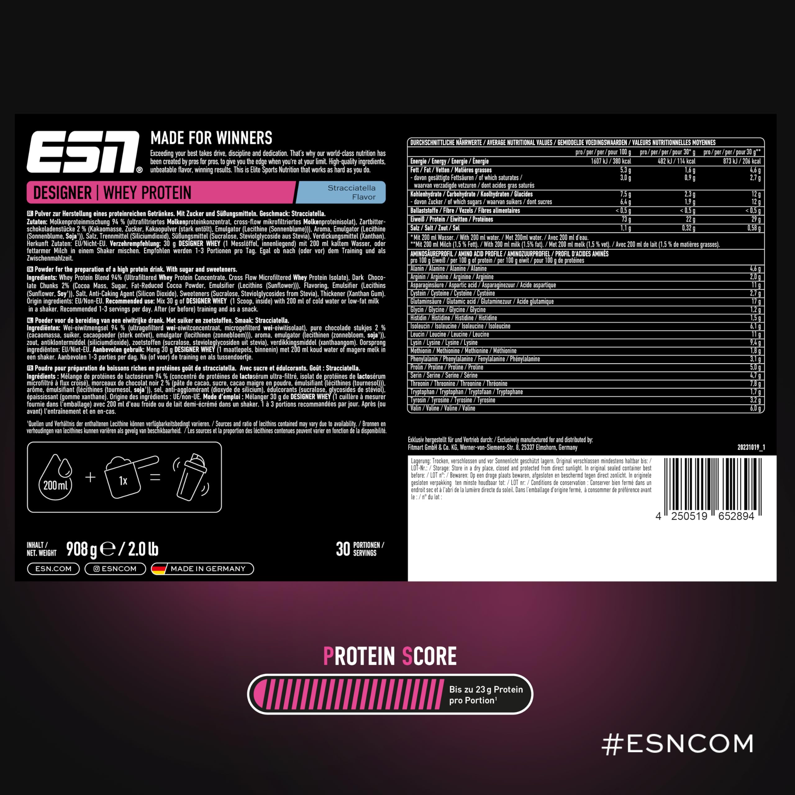 ESN Designer Whey Dose, Stracciatella, 908 g