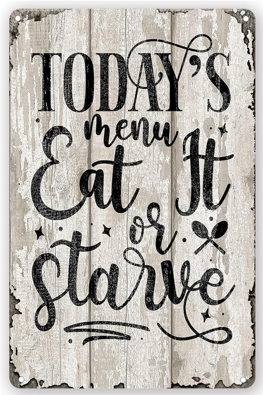 Anceky Funny Kitchen Quote Metal Tin Sign Wall Decor Farmhouse Rustic Today's Menu Eat It Or Starve Sign for Home Kitchen Decor 8x12 Inch