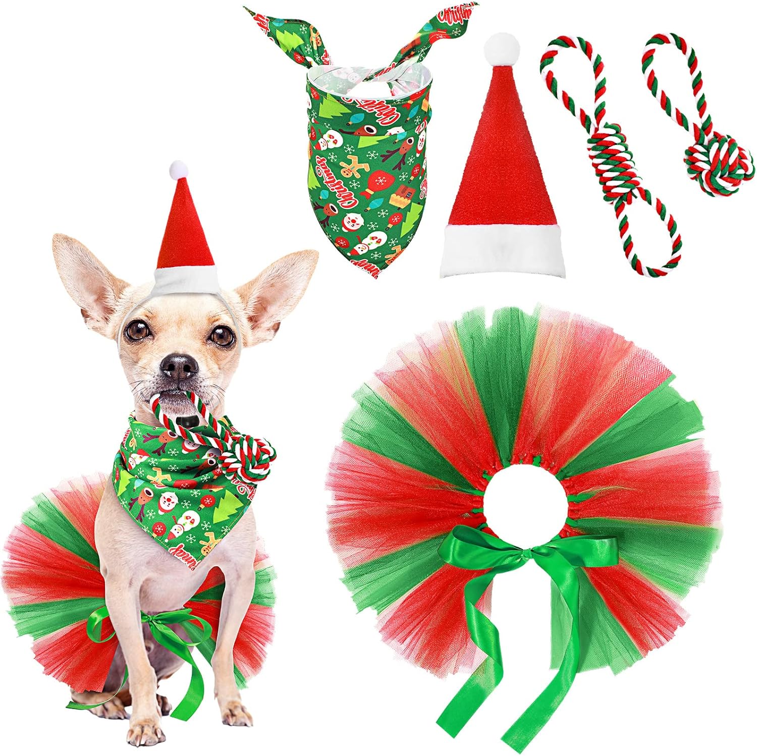 5 Pieces Christmas Dog Costume Set, Include Christmas