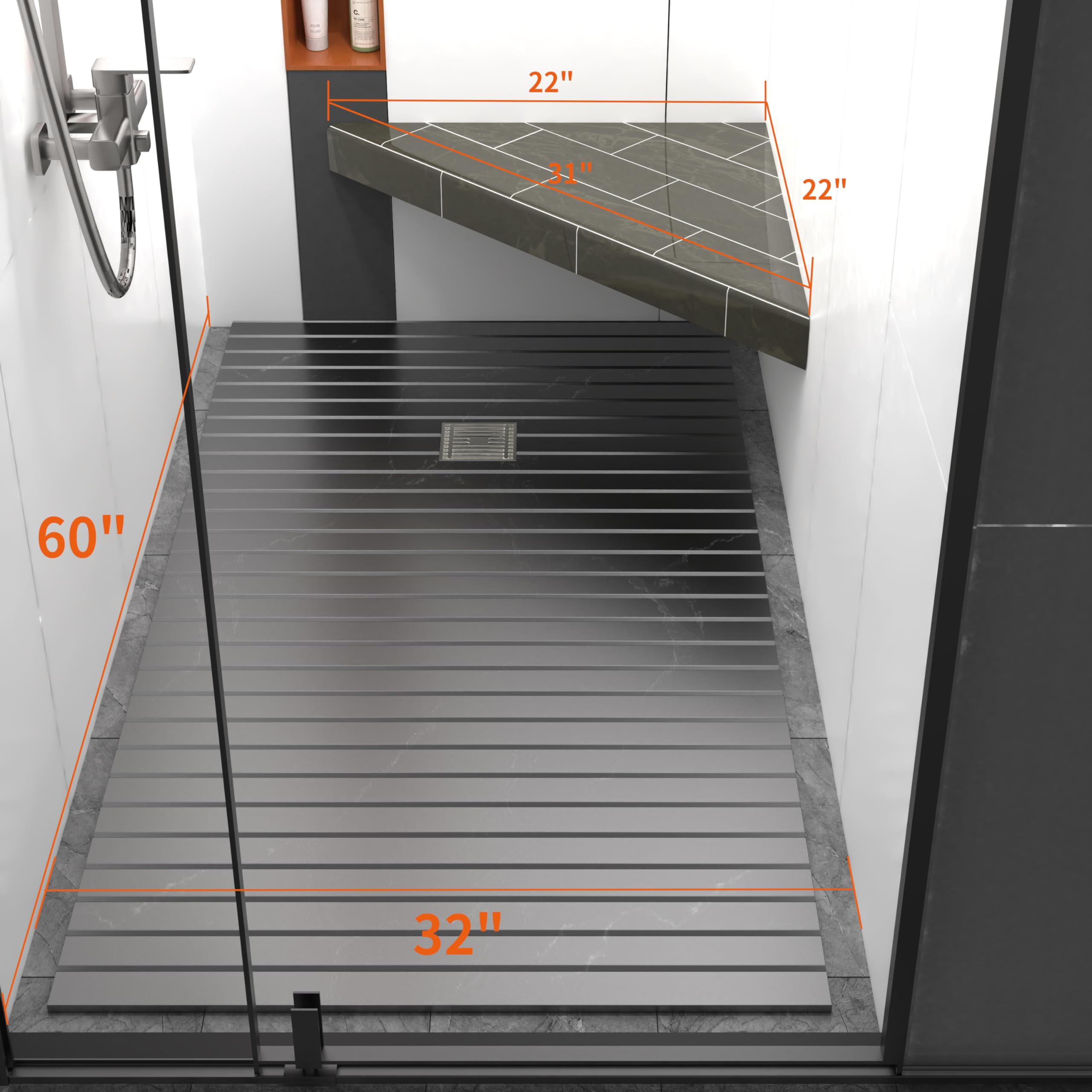 Kit de banco de ducha flotante de esquina con aspecto personalizable (22 x 22 x 31 pulgadas) | Marco de banco de ducha de esquina, diseñado para aplicaciones de remodelación y readaptación de baño.