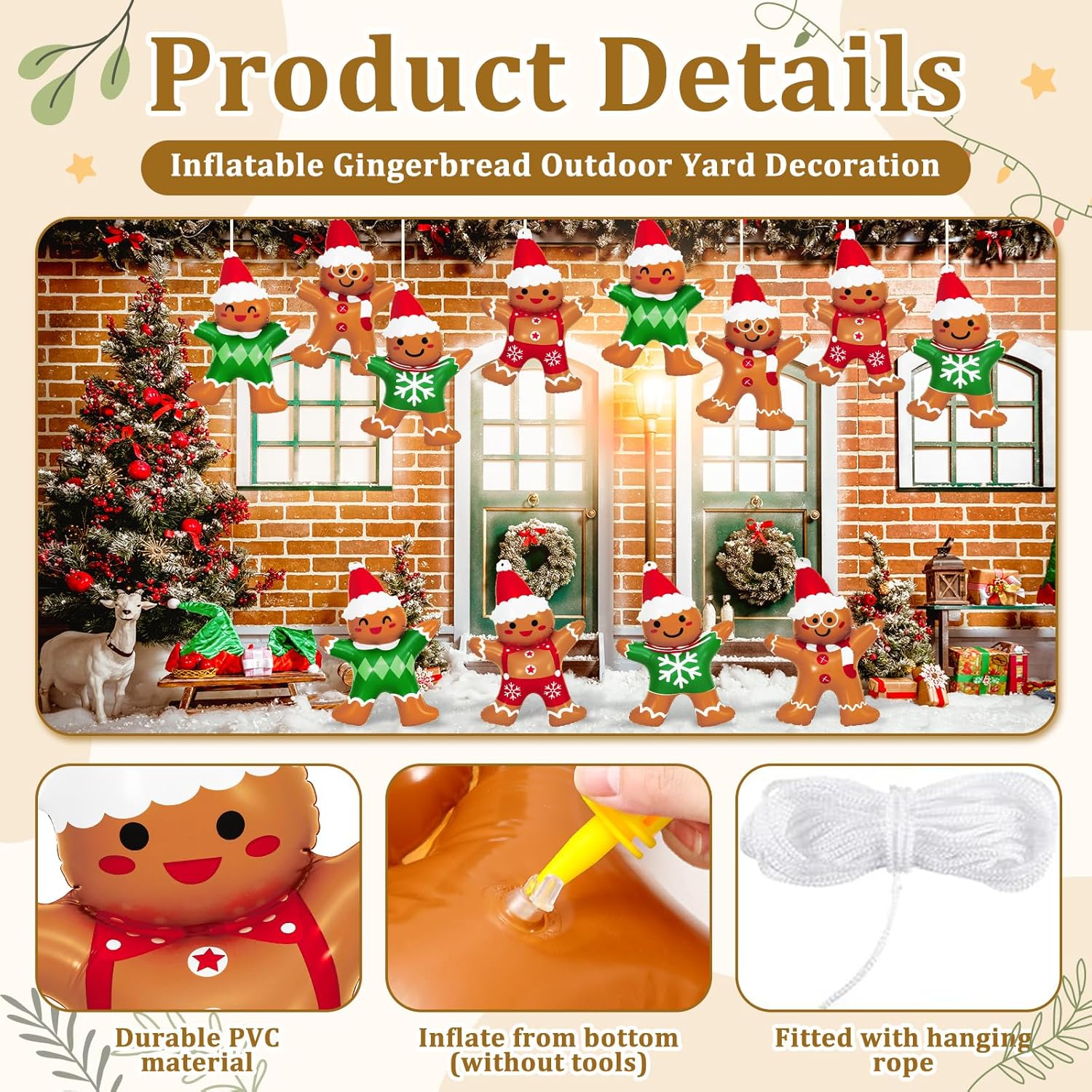 JarThenaAMCS 12Pcs 18 Inch Christmas Gingerbread Decorations Gingerbread Man PVC Blow up Xmas Inflatables Outdoor Ornaments for Tree Yards Porch Garden Front Doors Holiday Decor
