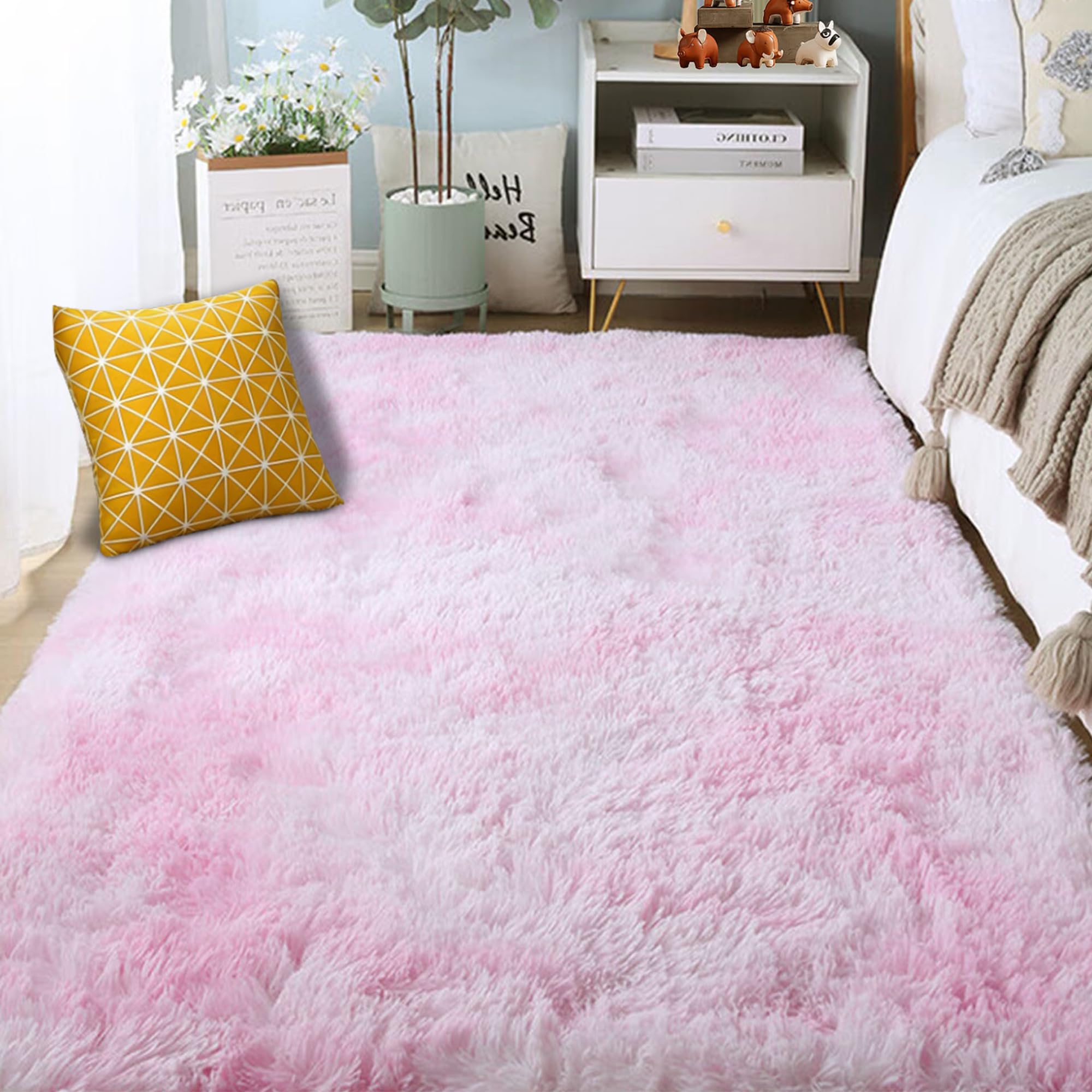 Moquette chambre douce rose 60x150cm tapis salon poil long shaggy