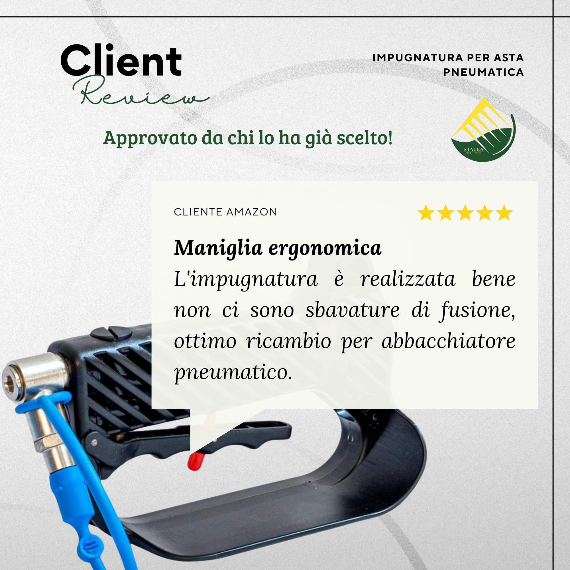 PATERLINI Mango para barra vareadora de aire comprimido que reduce la vibración – Mango ergonómico para sacudidor de aceitunas neumático – Fabricado en Italia – Mango ancho con conexión en "L"