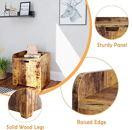 Miniatura 5 de Caja de almacenamiento de juguetes de cubo pequeño, color marrón, contenedor de almacenamiento de entrada de madera para el hogar, libros, ropa,