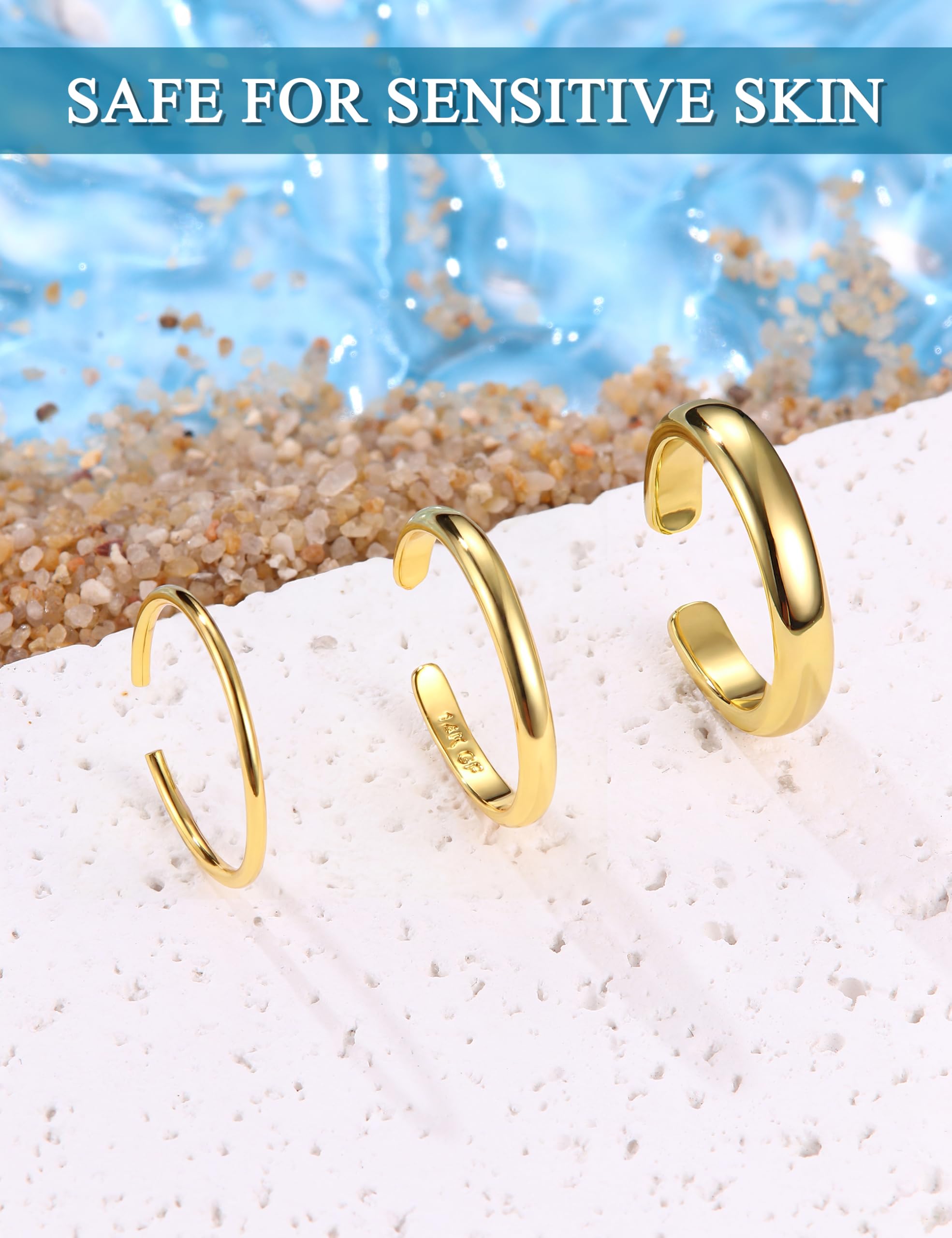 HAIAISO 14K Gold Plated Toe Rings for Women Adjustable Toe Ring Open Band Toe Ring Summer Beach Foot Jewelry