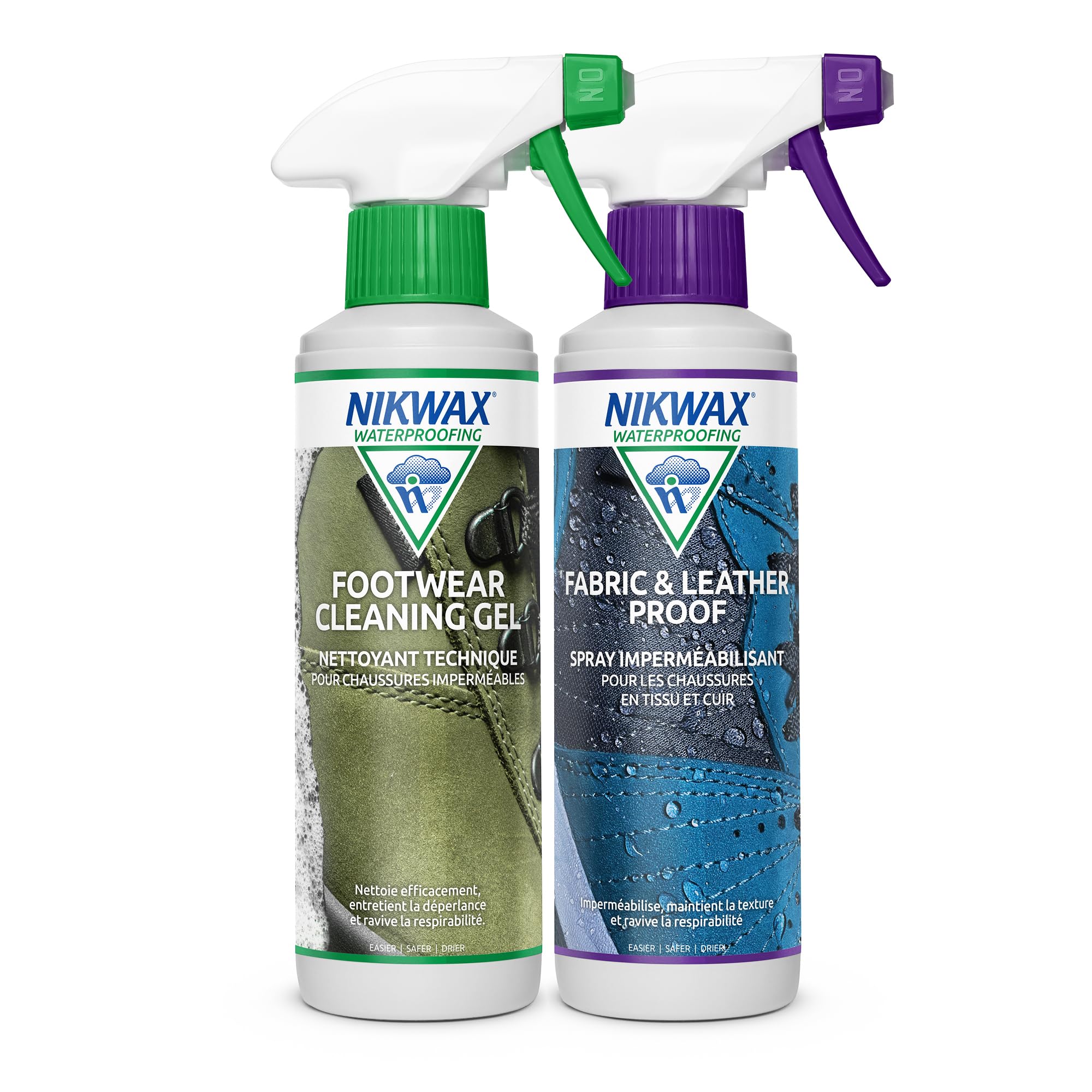Pack NIKWAX FOOTWEAR CLEANING GEL et spray IMPERMÉABILISANT cuir tissu 2x300ml
