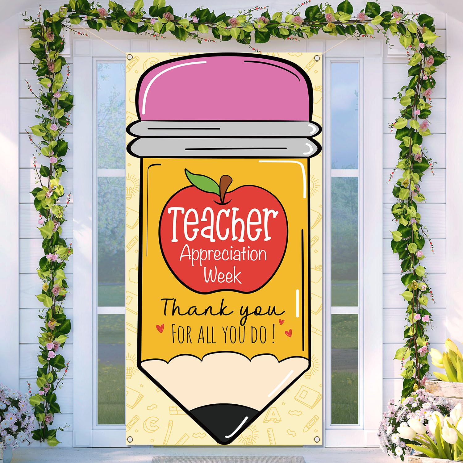Teacher Appreciation Week Door Cover May Thank You Teachers Party School Classroom Front Door Banner Photography Decoration