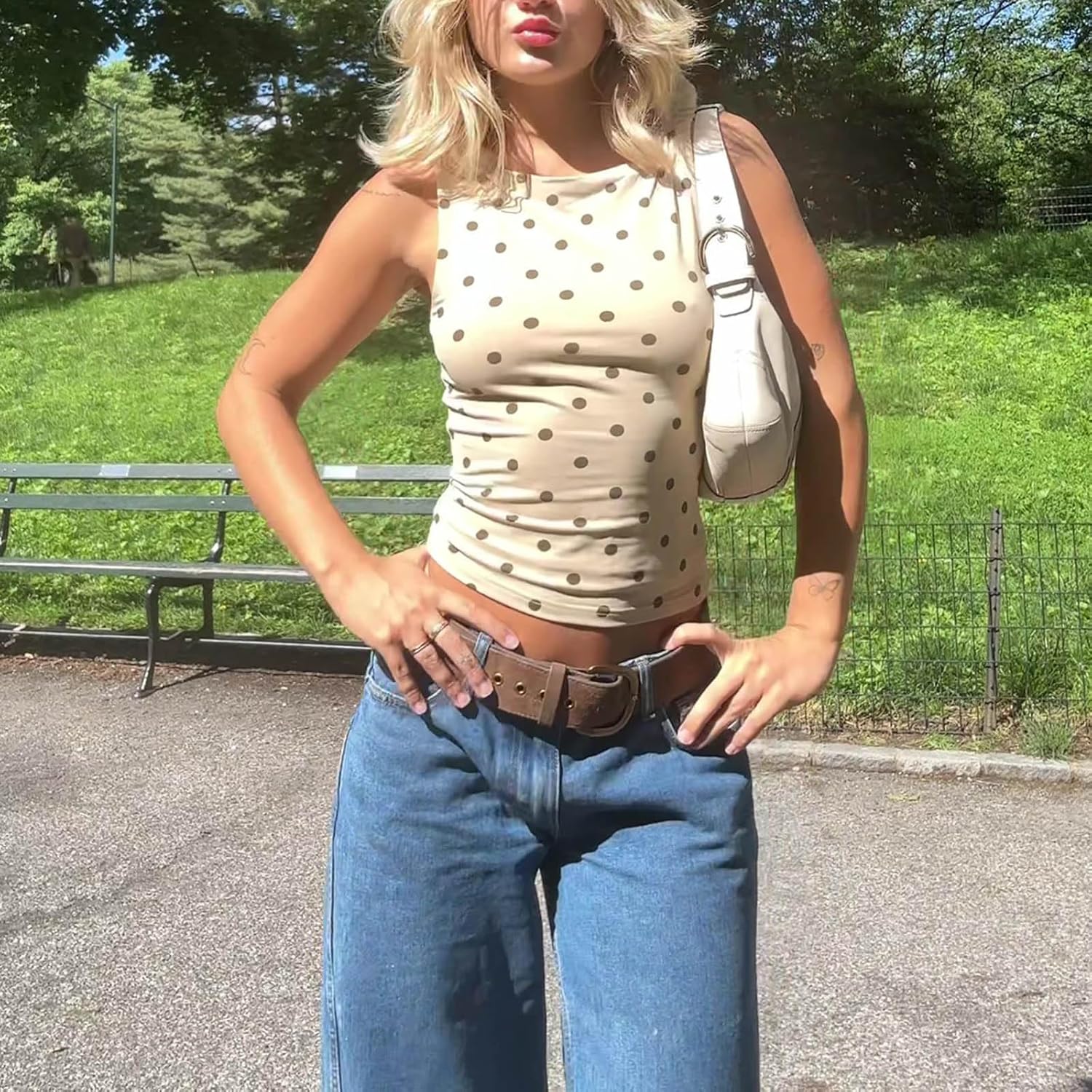 Women Vintage Polka Dot Tank Top Y2K Crop Top Slim Fit Vest Going Out Top - Image 4