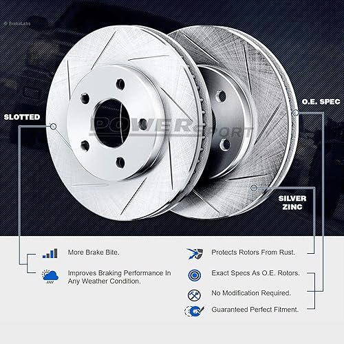 Miniatura 4 de PowerSport Kit de frenos y rotores delanteros y traseros | Pastillas de freno delanteras y traseras| Rotores y pastillas de freno de cerámica |