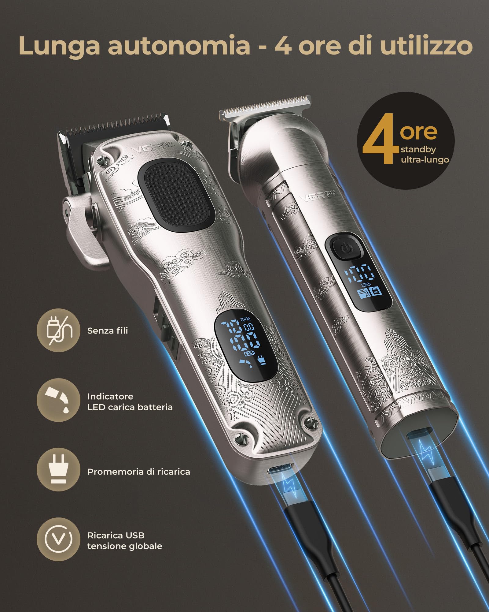 VGRPRO Professioneller Haarschneider und Trimmer für Herren im Bundle mit Ersatzklingenset, 7000 U/min Barber Grooming Kit für Haarschnitte, Barttrimmen, Zuhause und Salon