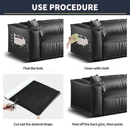 Miniatura 36 de ONine - Cinta de reparación de piel, parche para reparación de piel autoadhesivo de 12 x 48 pulgadas, impermeable, resistente al desgaste, para Negro