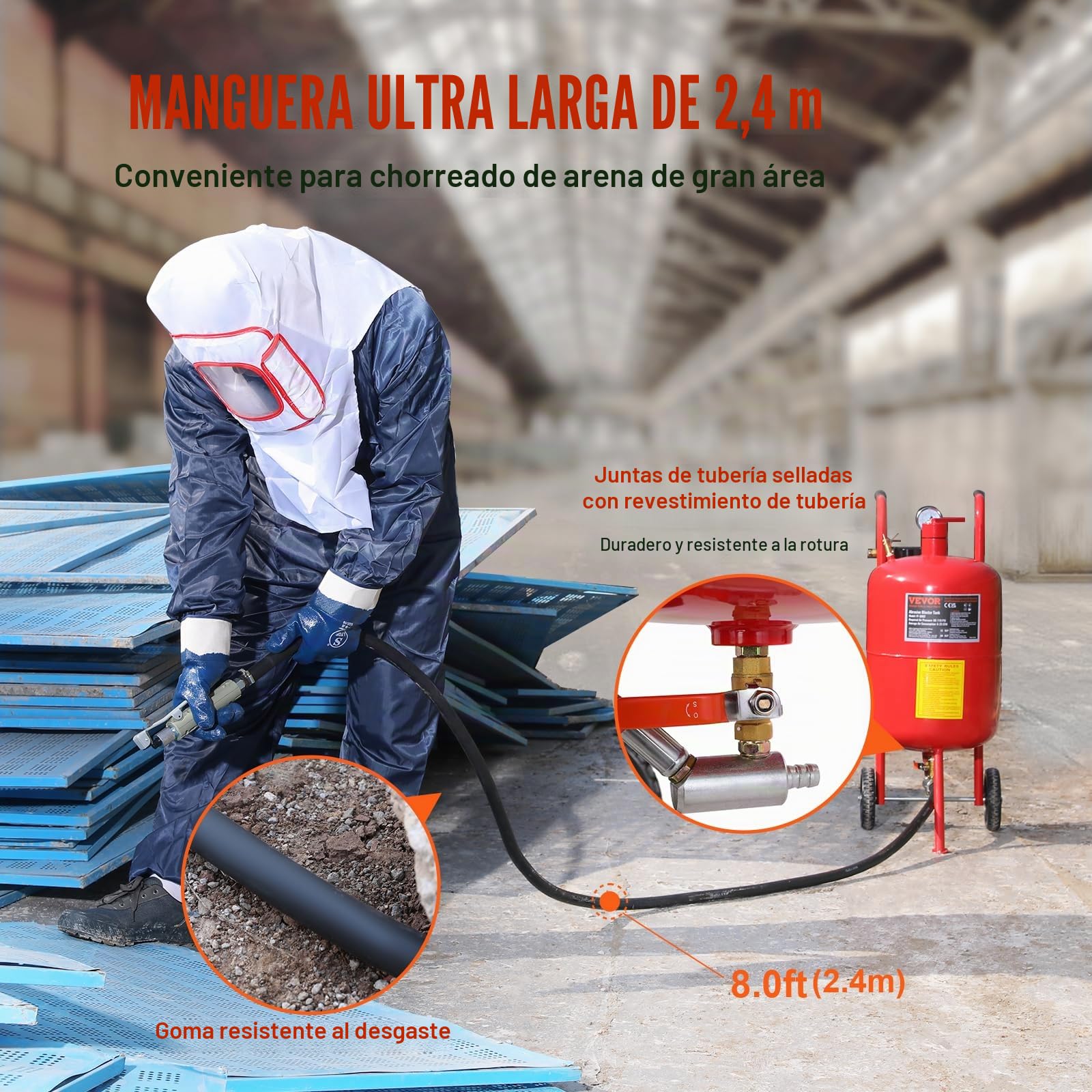 VEVOR Máquina Chorro de Arena 40L, Arenadora Chorro de Aena Profesional 60-125 PSI, con Accesorios 3 m