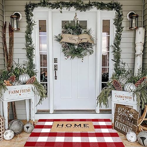 Miniatura 148 de CAINANEL Buffalo - Alfombra de algodón a cuadros de 5 x 7 pies, tejida a mano para interiores y exteriores, alfombra de área para puerta de Tela