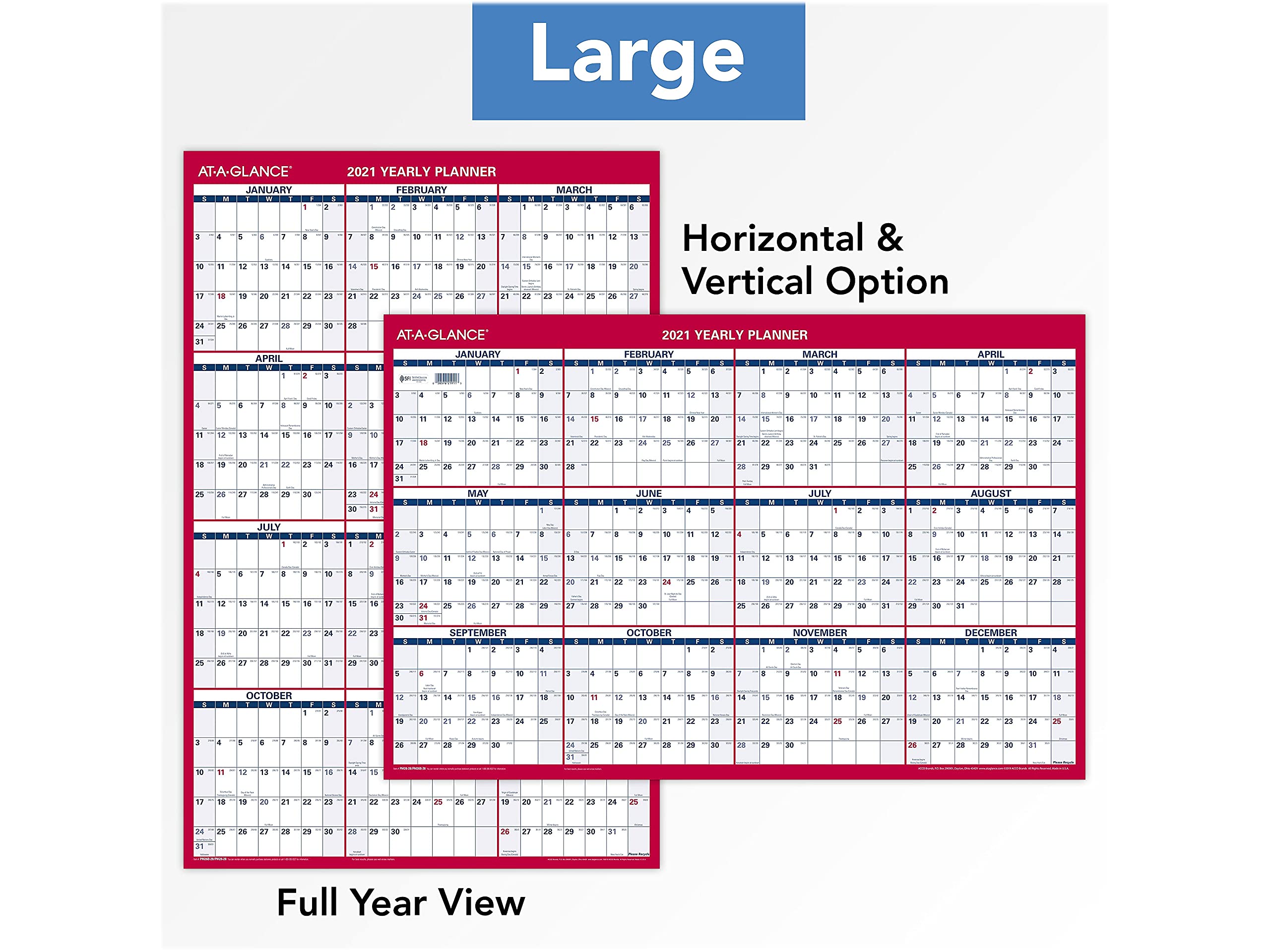 AT-A-GLANCE 2021 löschbarer Kalender, trocken abwischbar, 91,4 x 61 cm, groß, vertikal/horizontal, wendbar (PM262821)