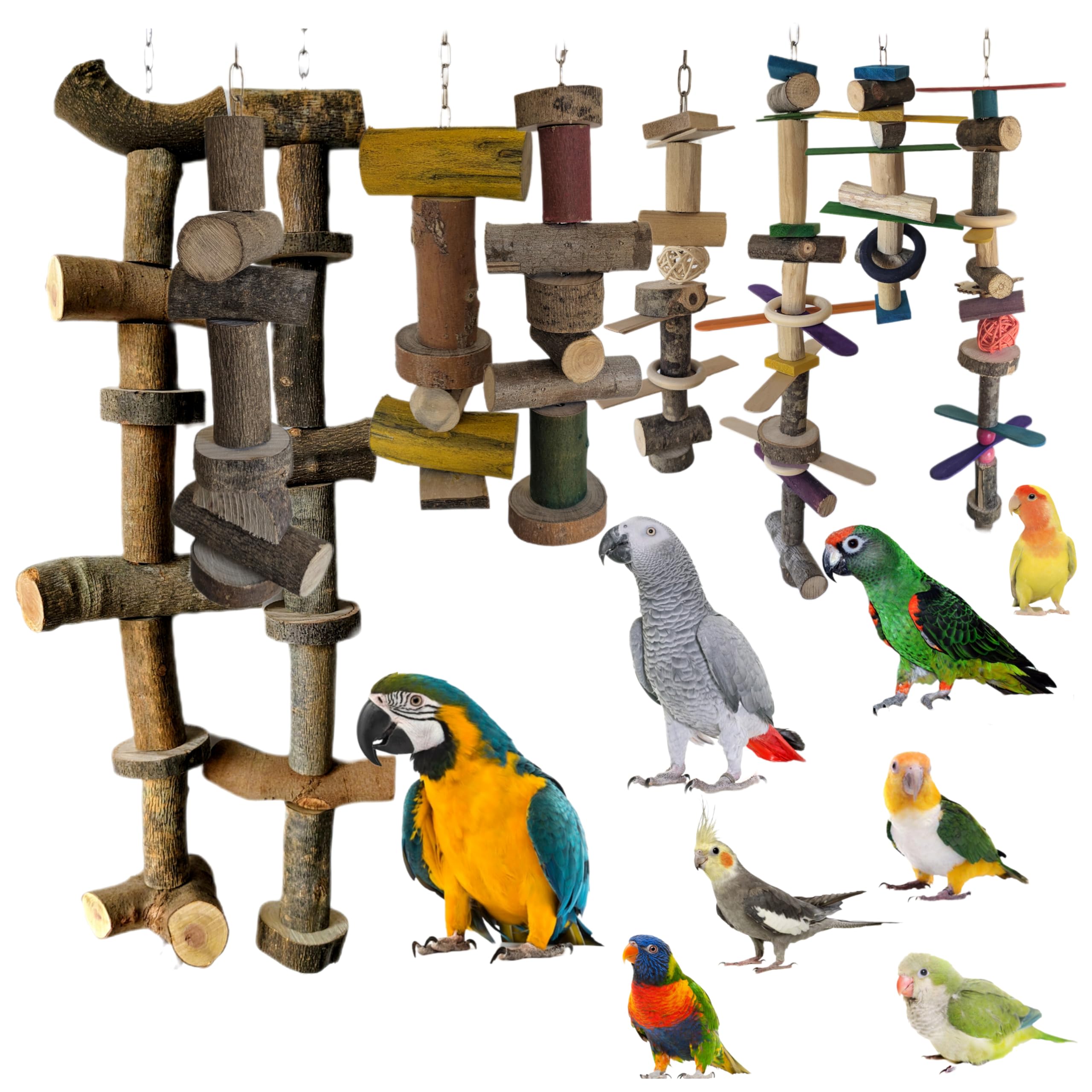 Juguete antiestrés para loros, brocheta lima picos de pájaros agaporni, ninfa, caique, accesorio de jaula y voladera aves guacamayo, yaco, CALIDAD PREMIUM. (M, Pack 2 und jaula, Natural sin color)