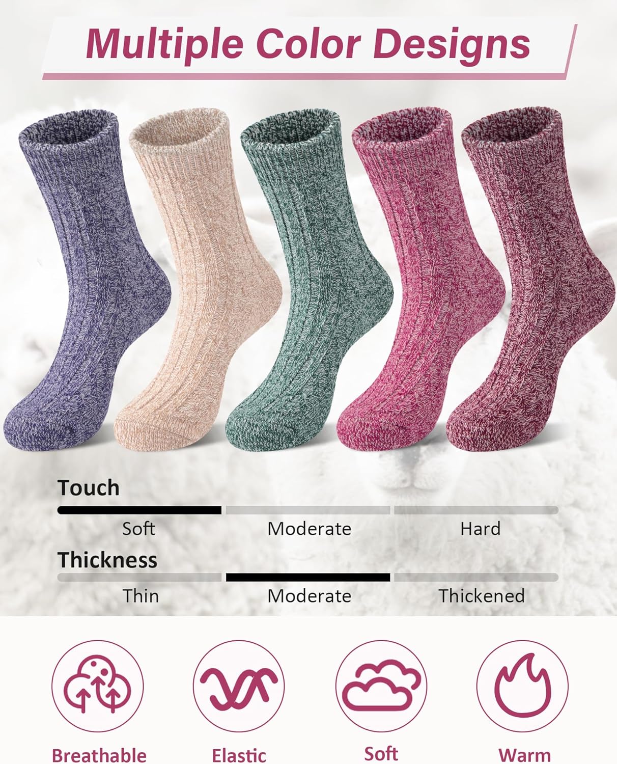 Loritta Wool Socks for Women Warm Winter Socks Knit Crew Calf Hiking Boot Sock Stocking Stuffers Gifts - Image 4