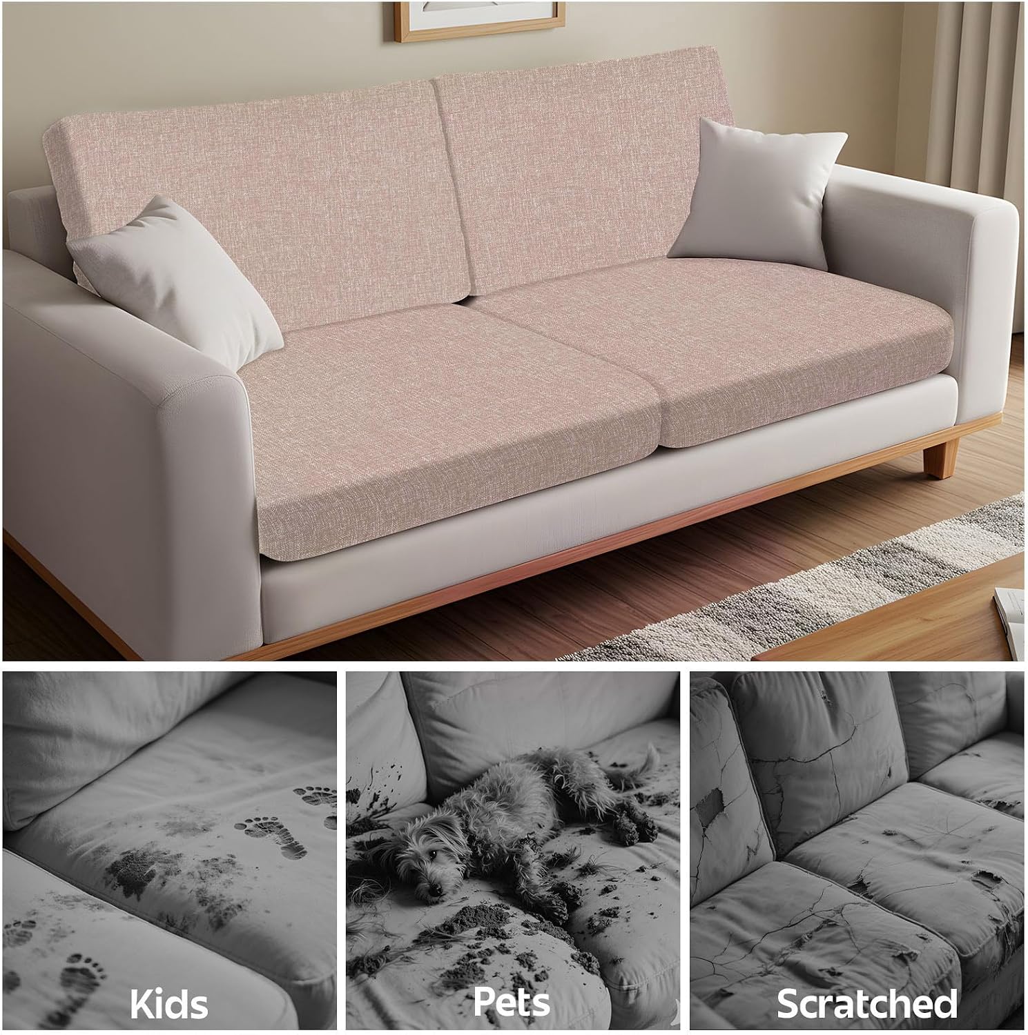 pickyNproud 4Pcs Patio Cushion Covers Stretch Outdoor Couch Cushions Slipcovers Replacement Washable Furniture Protector with Elastic Bottom Sofa Chair Seat Cover, Rose Beige thumbnail