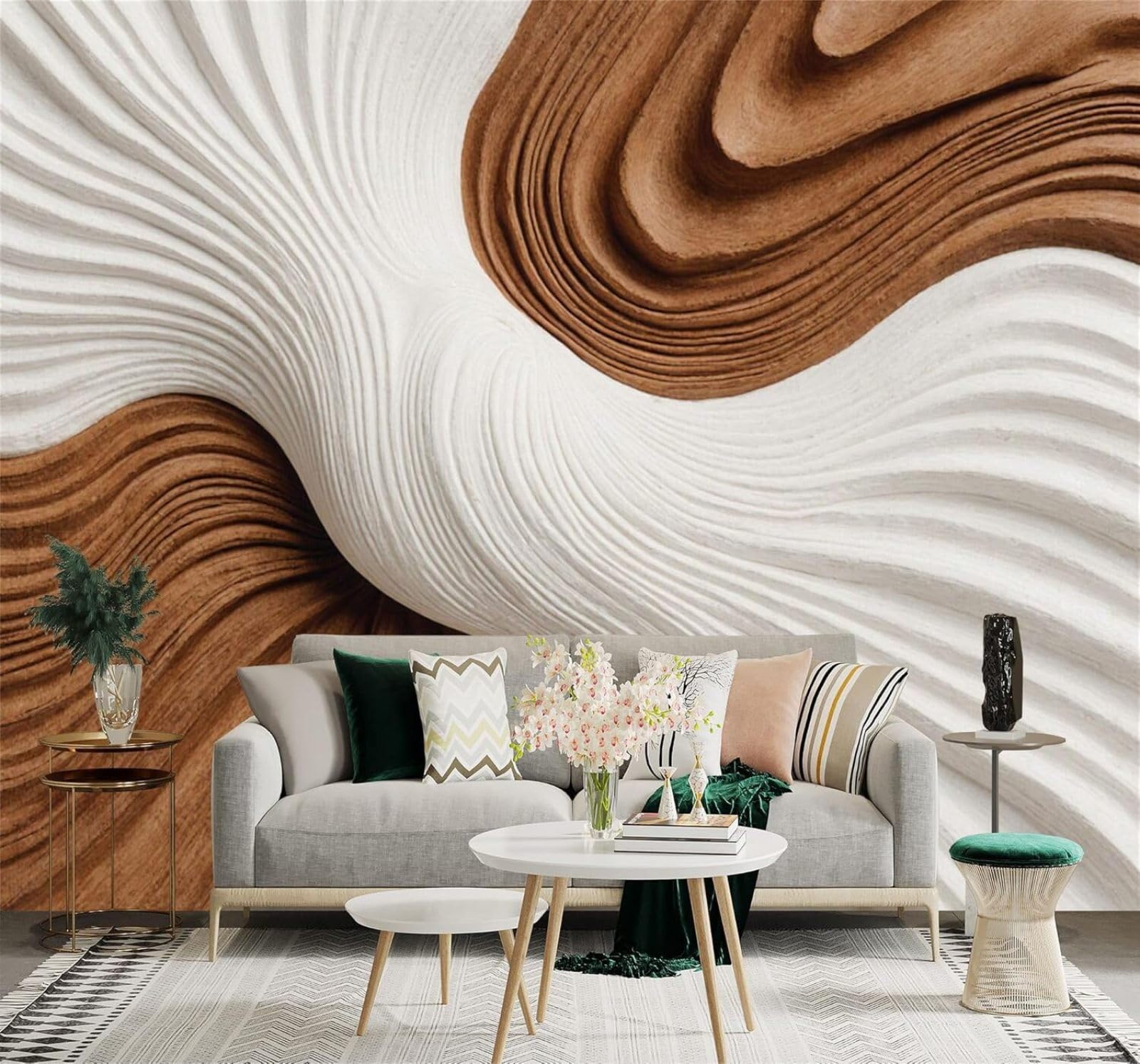 Xlming 250Cm×170Cm(B×H) Abstract Wood White Ripples Texture Layered Pattern Art 3D Wallpaper Silky Texture Home Study Office Grey Dining Room Sofa Bedroom Living Room Tv Backdrop-250Cm×170Cm