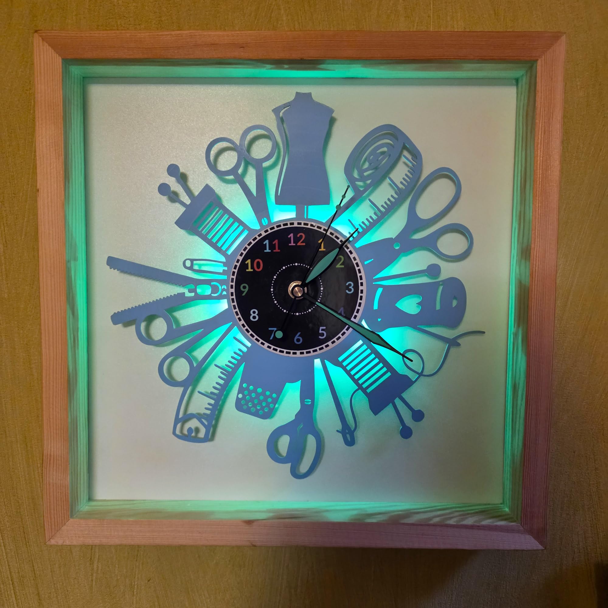 Maszyna do szycia zegar ścienny kolor LED RGB bezprzewodowa drewniana rama 35 x 35 cm płyta winylowa dekoracyjny zegar ścienny 9 kolorów dostępnych prezent prezent W0049KRL