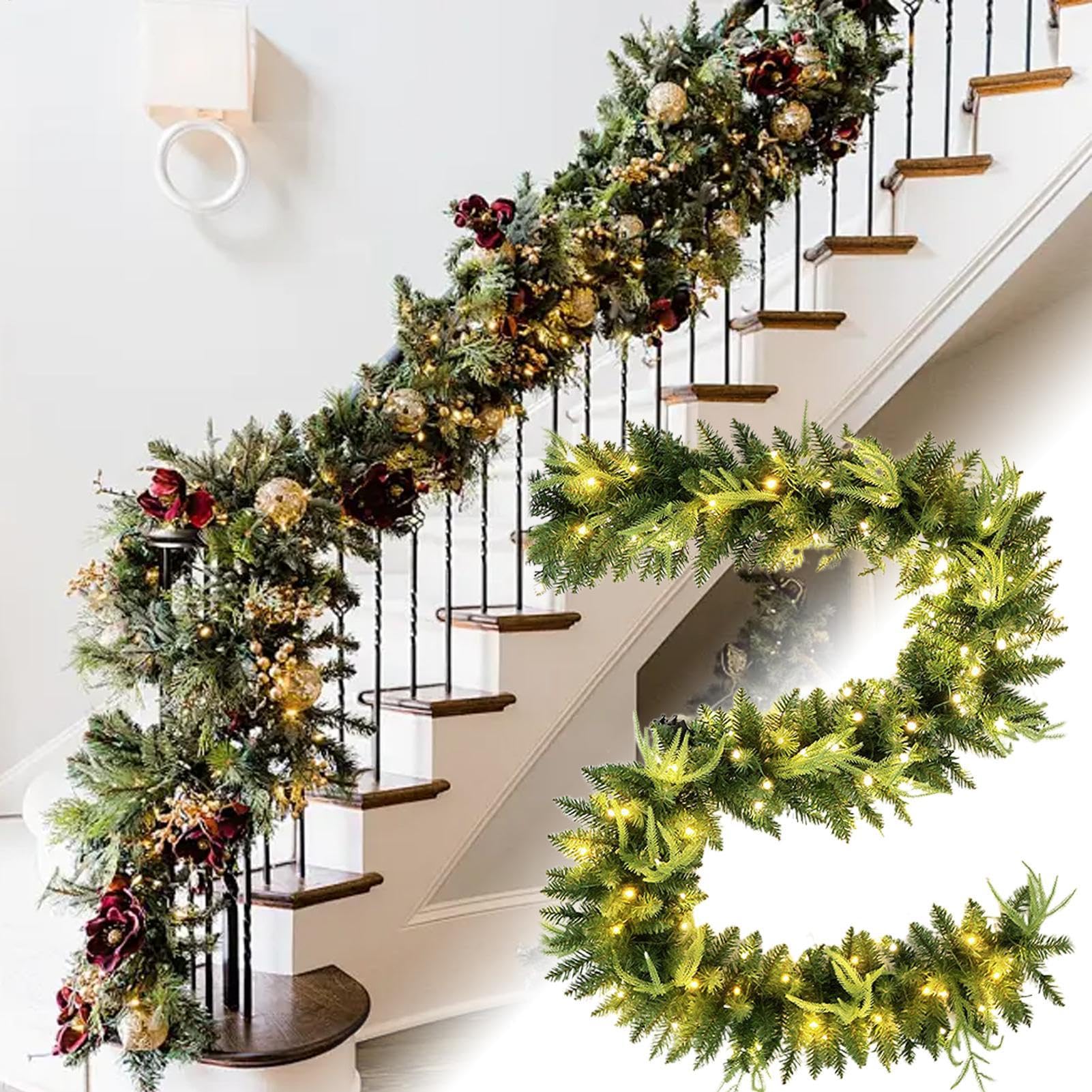 Ghirlanda natalizia con – 9,02 piedi Prelit per decorazione esterni/interni | Ghirlanda di festa illuminata per mantello, , scale, decorazione di Natale | 2,75 m Pre Illuminata Ghirlanda Natalizia Artificiale Verde Con Per Tavolo, , Mensola, Scale E Corri
