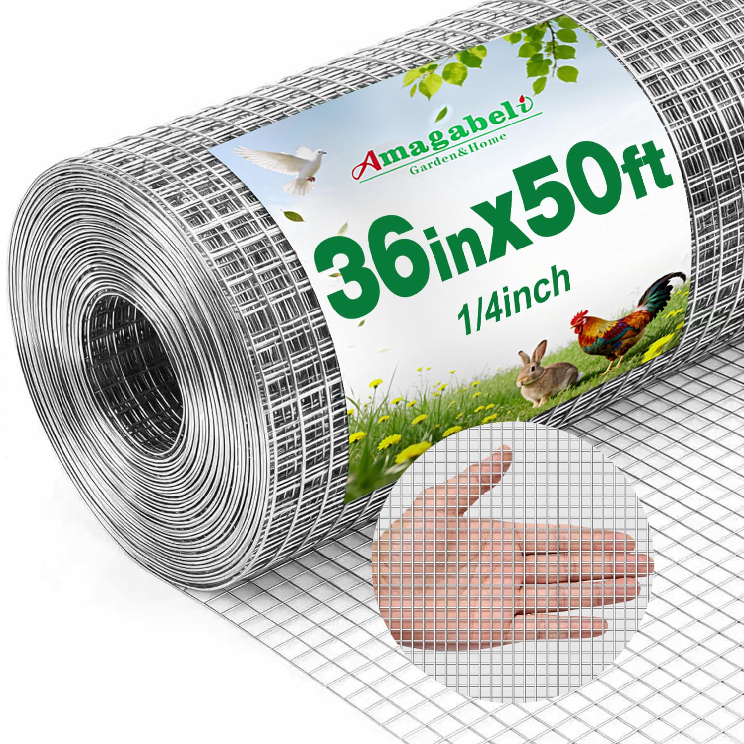 Amagabeli Hardware Cloth 1/4 inch 36 inch x 50 ft Chicken Wire 23 Gauge Galvanized Weld Wire Mesh Roll Fencing Garden Netting for Poultry Rabbit Snake Gopher Cage Raised Bed Vegetable Tree Bird Quail