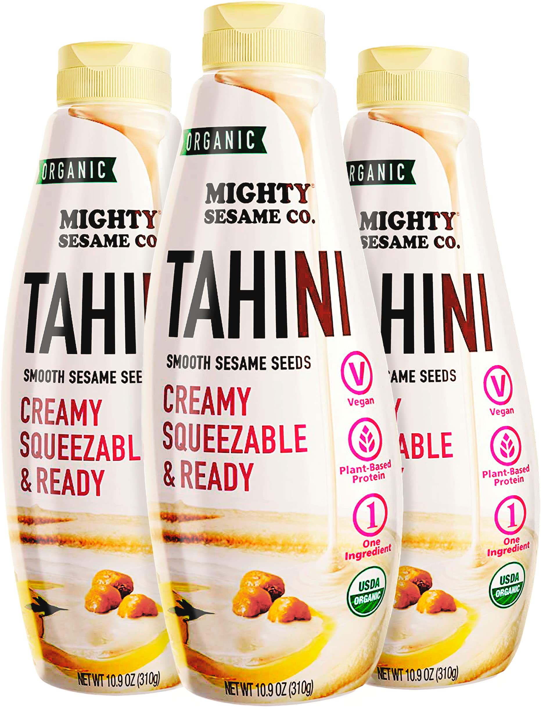 Mighty Sesame Co. Organic Tahini, Squeezable Creamy & Ready Tahini Paste, 10.9oz (3 Pack) Gluten Free, Vegan, Non GMO, Keto Friendly, Plant Based Protein, Kosher
