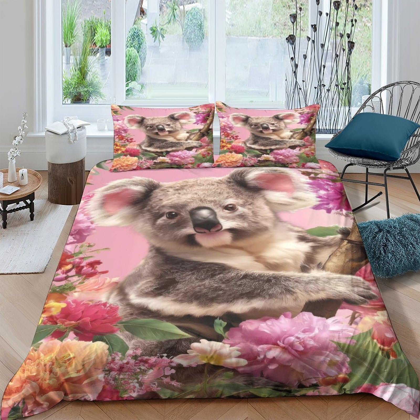 Ctjqhvkz Style-6 3D Printed Koala Flower Fitted Sheet Microfiber Soft Decorative Mattress Cover For Bedroom Guest Room Dustproof Single（135X200cm）