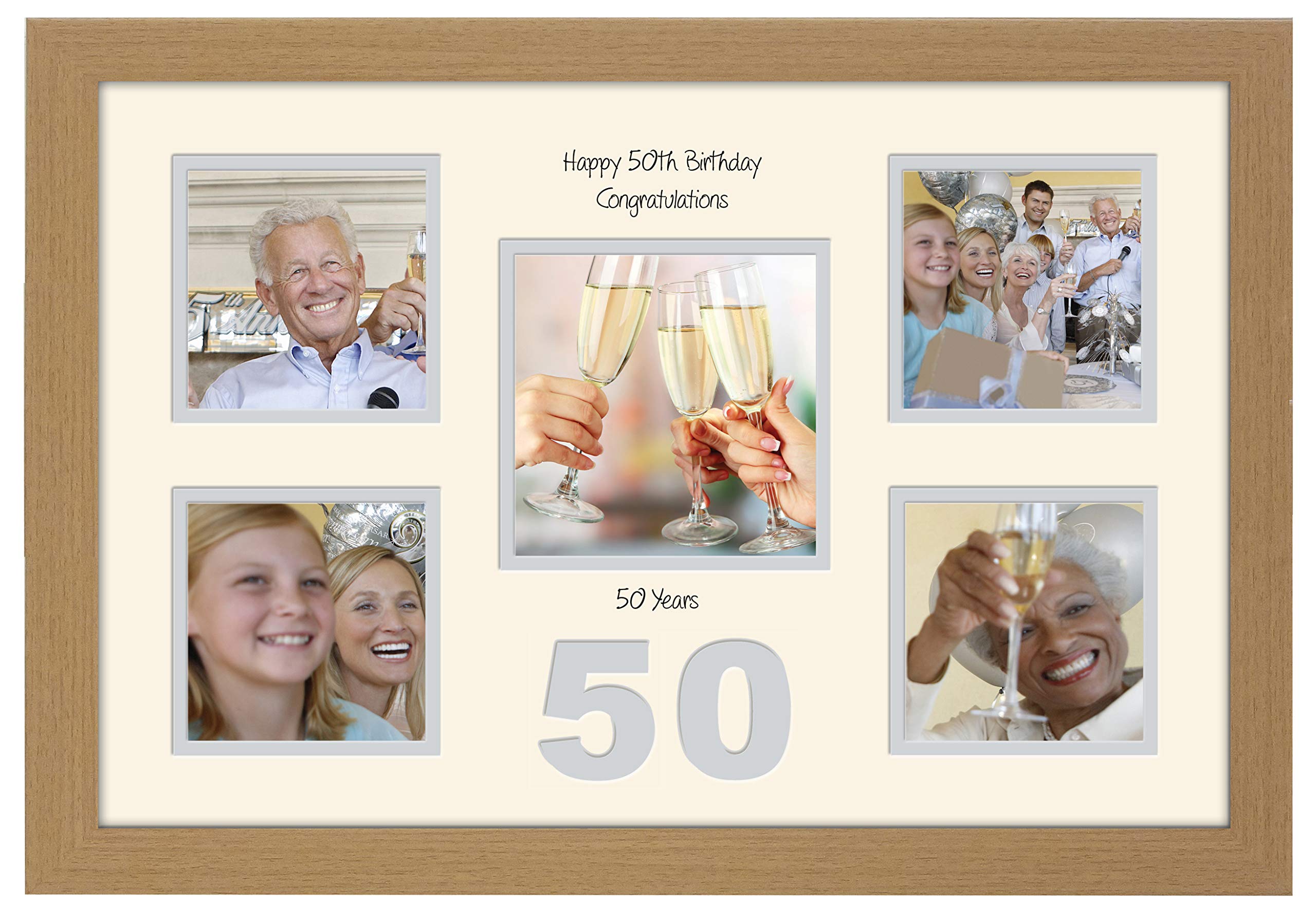 Photos In A Word Oak Finish Frame Cream Mount Grey Inside 50Th Birthday Photo Frame 4"X4" X4 And 5"X5" Photo 968D (Oak Finish Frame Cream Mount Grey Inside)