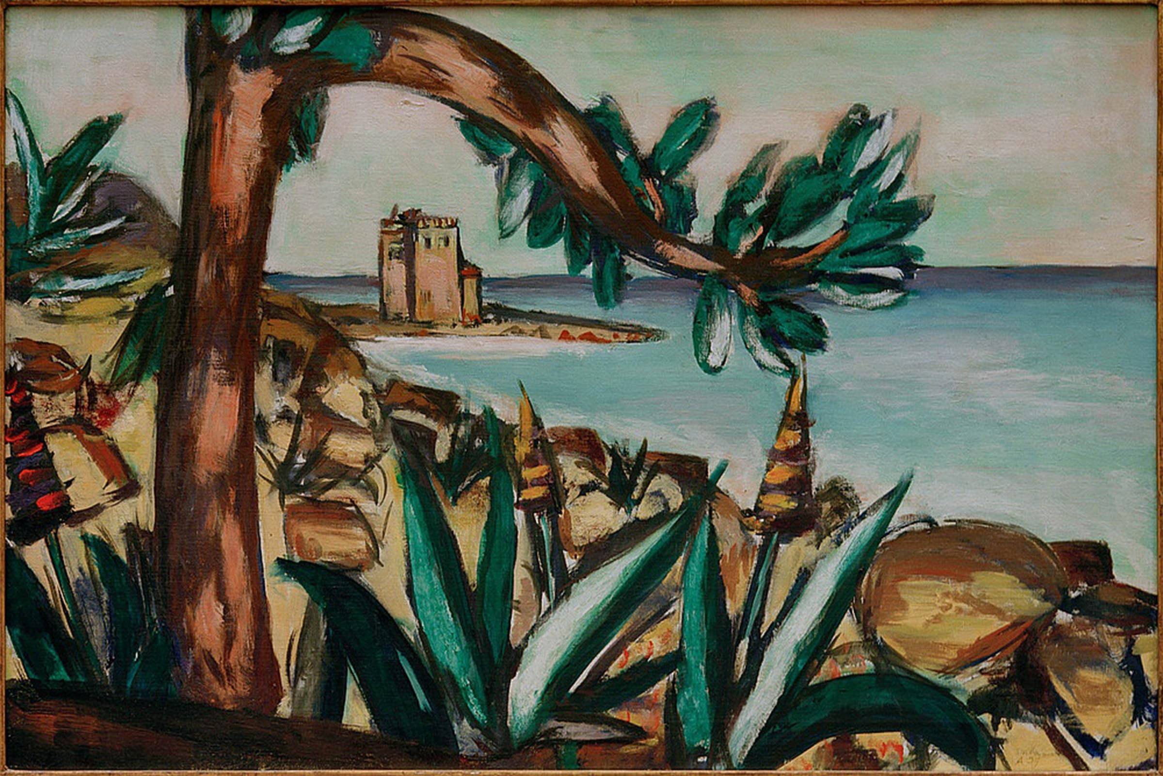 SERENDIPITP Abstract Painting Mural Print Picture Wall Decor Painting Seascape with Old Castle and Agaves by Max Beckmann Vintage Wall Artwork for Home Decor 60x90cm
