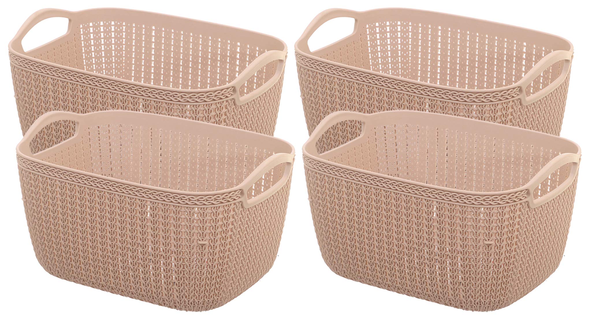 Kuber Industries Unbreakable Plastic 4 Pieces Multipurpose Large Size Flexible Storage Baskets/Fruit Vegetable Bathroom Stationary Home Basket with Handles (Peach) -CTKTC37807