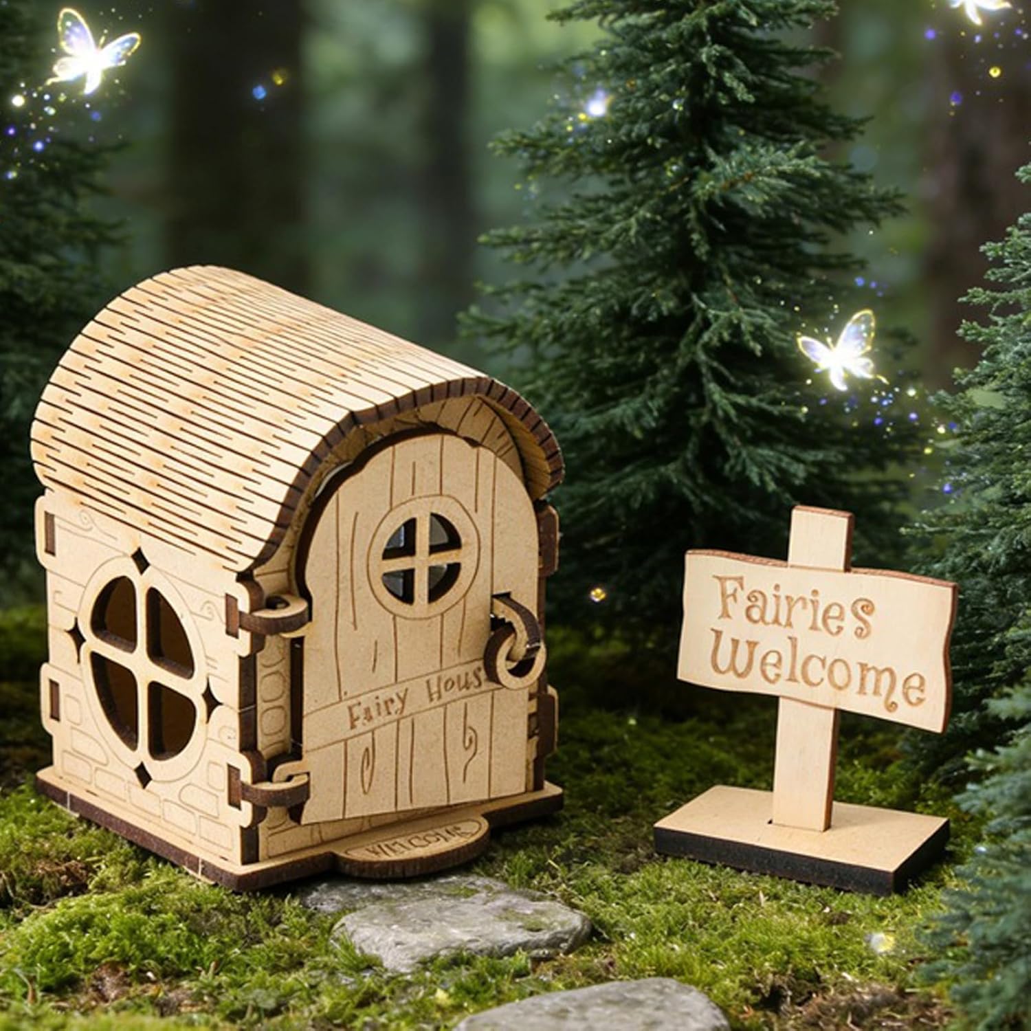 Fairy Garden Houses,Wood Bookshelf Decoration - Fairy House Craft Kit,for Windowsill Desk Home Event Party for Kids Girls Daughter Son