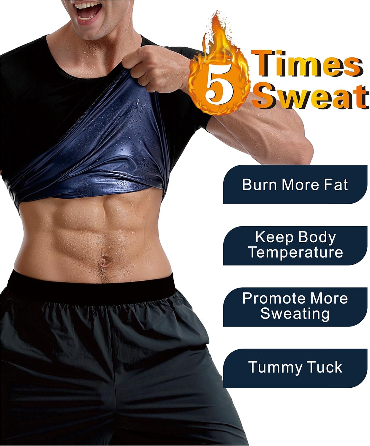 Sauna Suits Shirt for Men,Sweat Enhancer Sauna T-Shirt Short Sleeve Waist Trainer Body Shaper Vest Tank Top Trimmer - Image 3