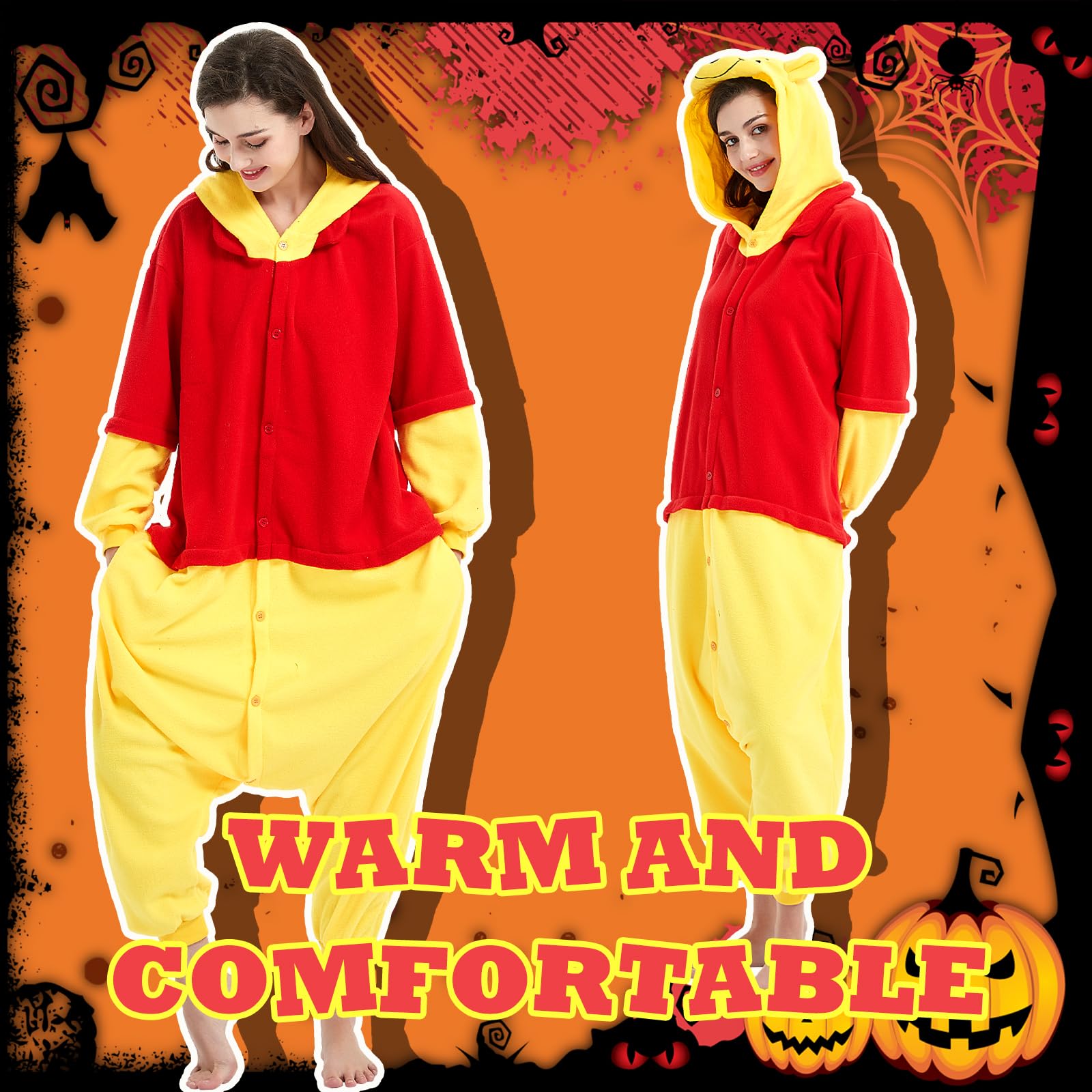 Beauty Shine Unisex Adult Onesie One Piece Pajamas Cosplay Cartoon Costume Halloween Christmas Sleepwear Jumpsuit Homewear: Medium Winnie the Pooh
